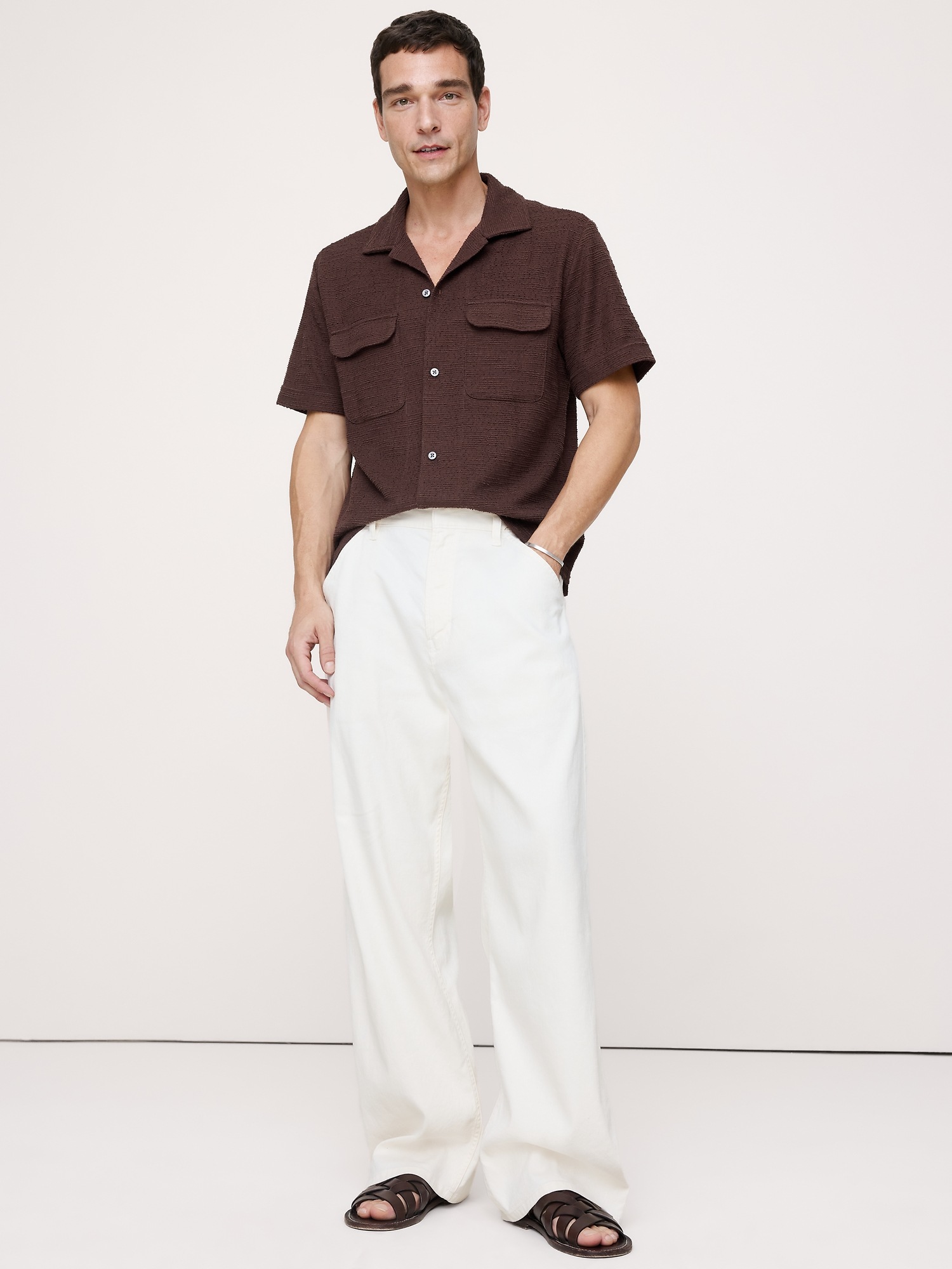 Мужская рубашка Banana Republic Textured Knit Resort, цвет: Красное дерево коричневый — фото 3