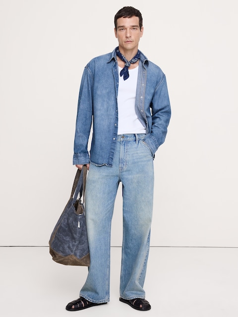 Relaxed-Fit Denim Shirt with Snaps