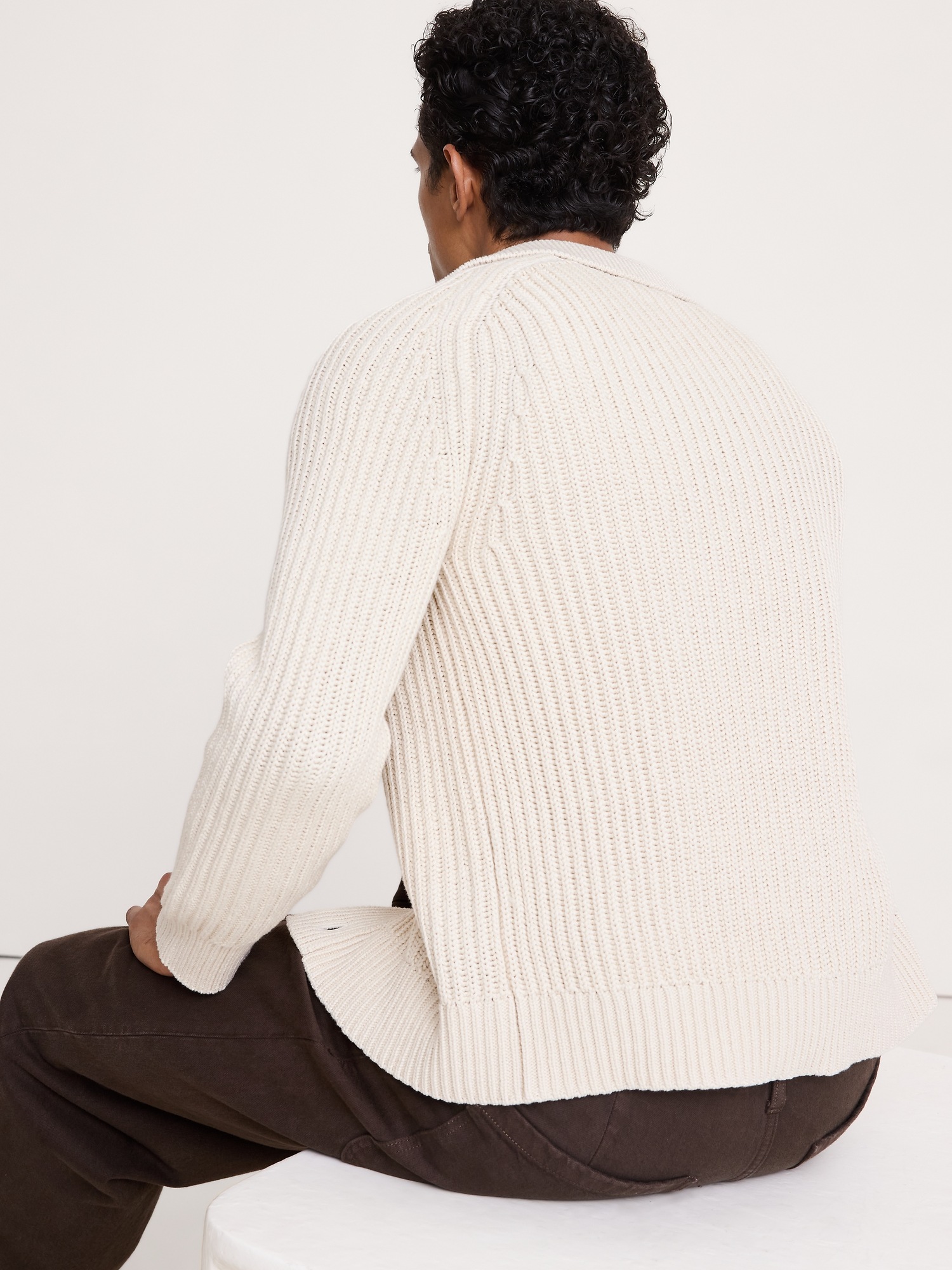 Мужской кардиган Banana Republic Cotton Ribbed Polo Cardigan, цвет: Кремовый — фото 2
