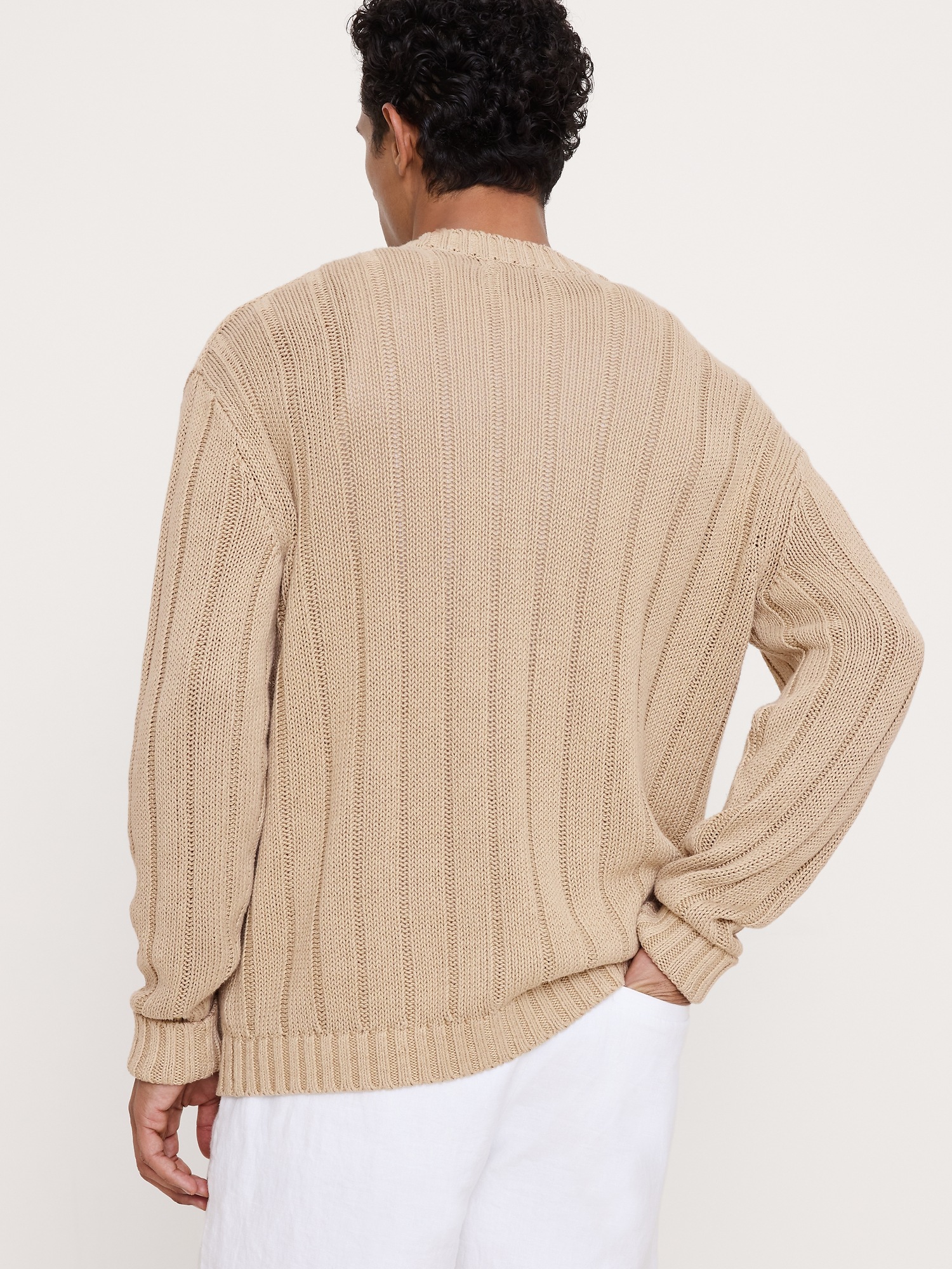 Мужской кардиган Banana Republic Linen-Cotton Ribbed, цвет: Хаки бежевый — фото 2