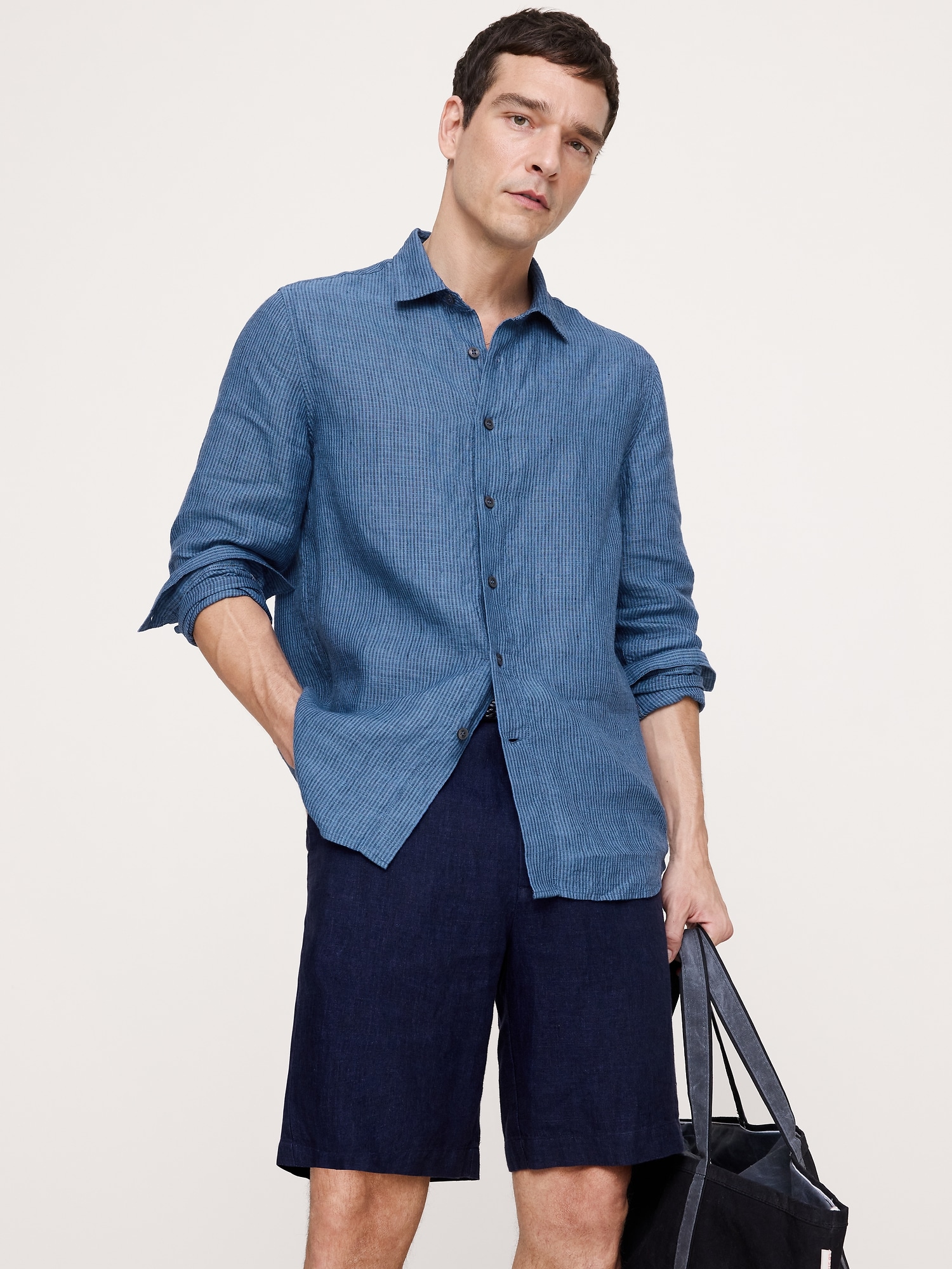 Image number 1 showing, Standard-Fit Textured Linen-Cotton Shirt