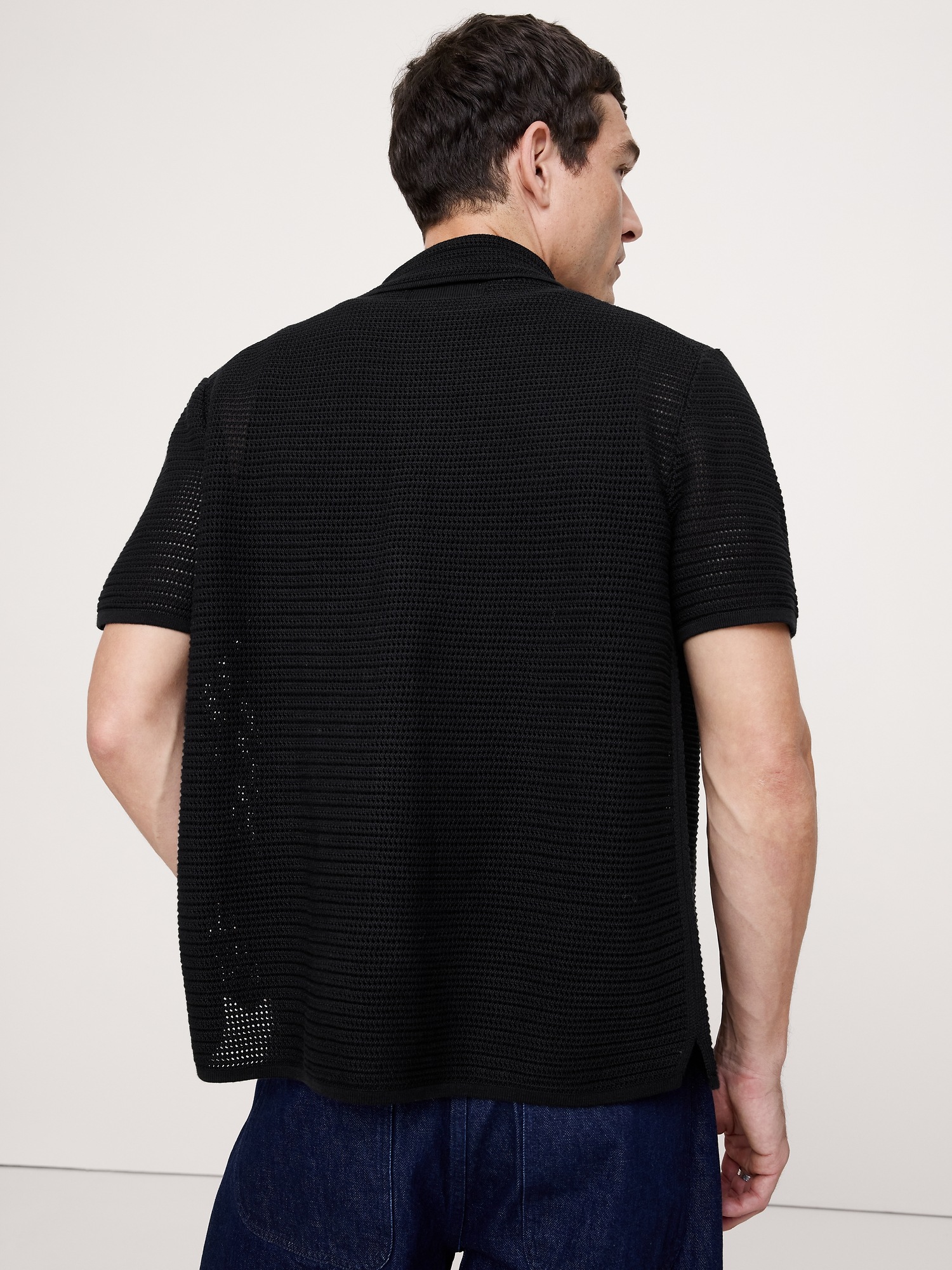 Мужской кардиган Banana Republic Cotton Mesh Polo Cardigan, цвет: Чёрный — фото 2