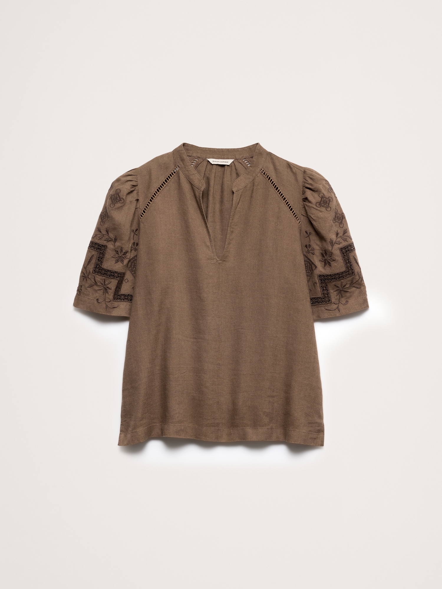 Image number 6 showing, Embroidered Linen Puff-Sleeve Top