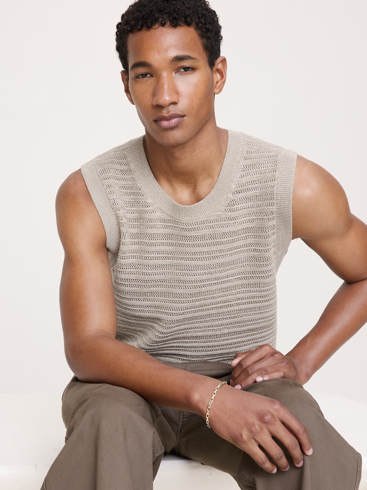 Image number 1 showing, Cotton-Linen Mesh Tank