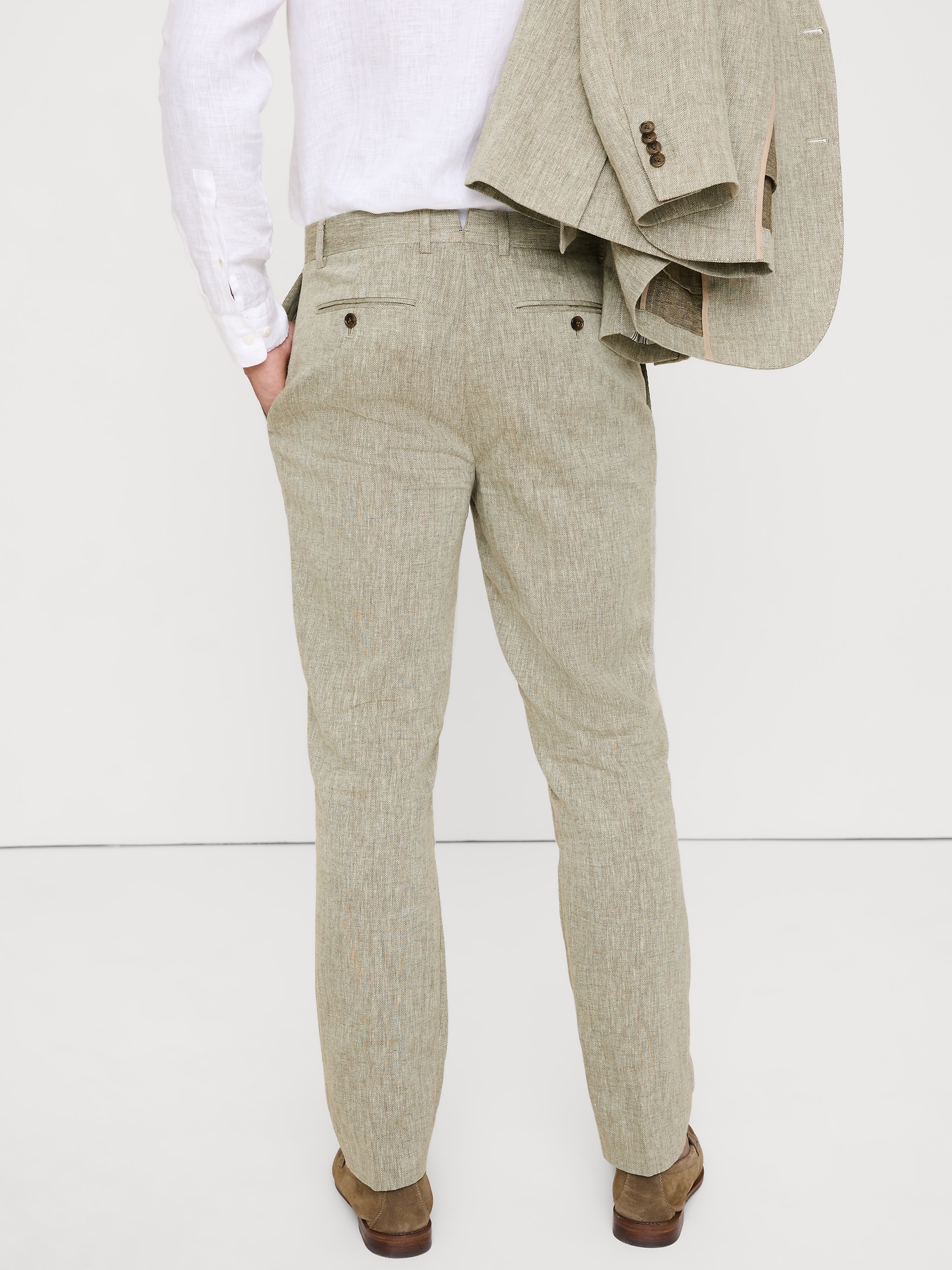 Image number 3 showing, Tailored Slim-Fit Green Linen-Cotton Suit Pant