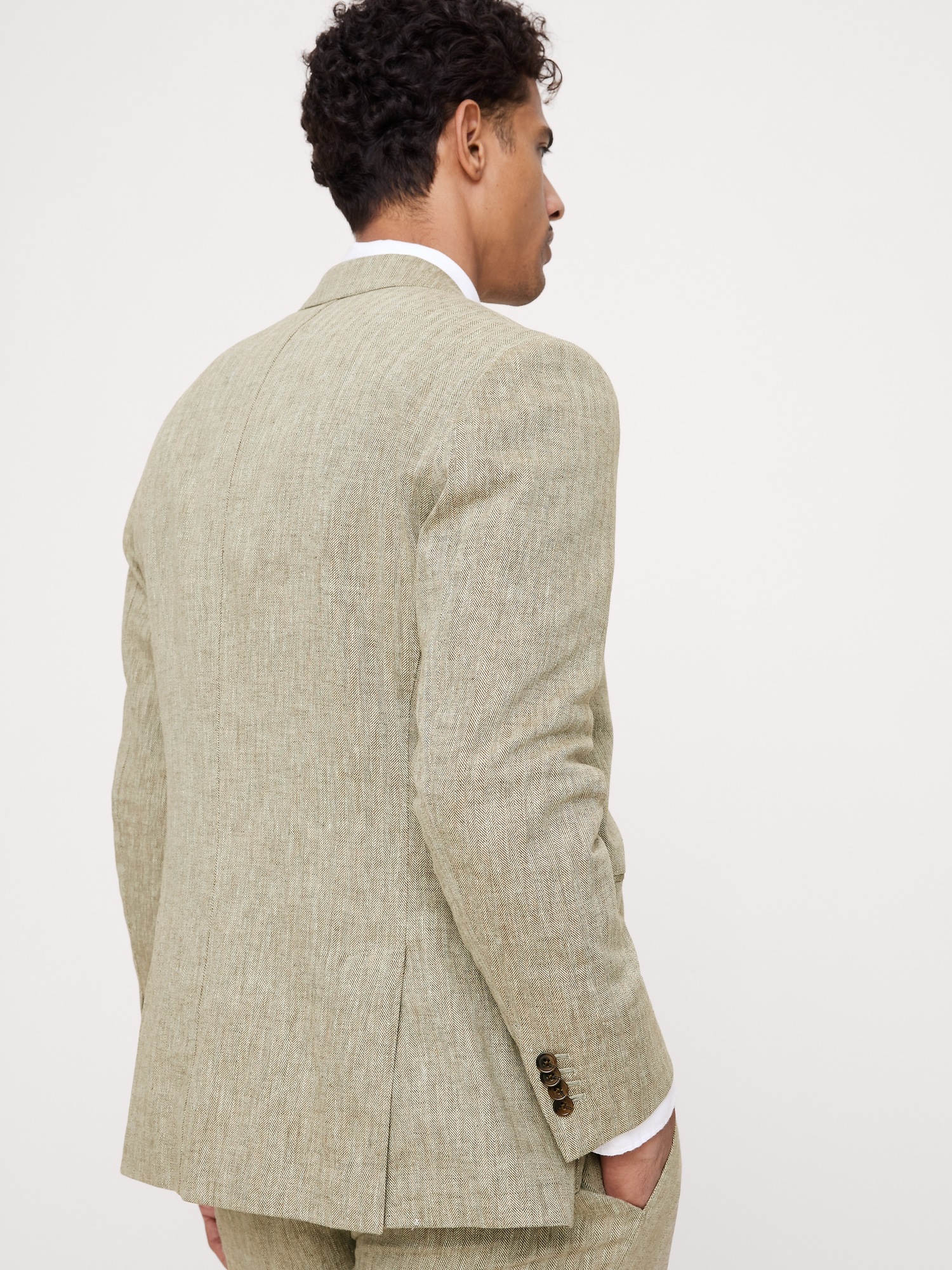 Мужской пиджак Banana Republic Tailored Slim-Fit Green Linen-Cotton Suit, цвет: Зелёный — фото 2
