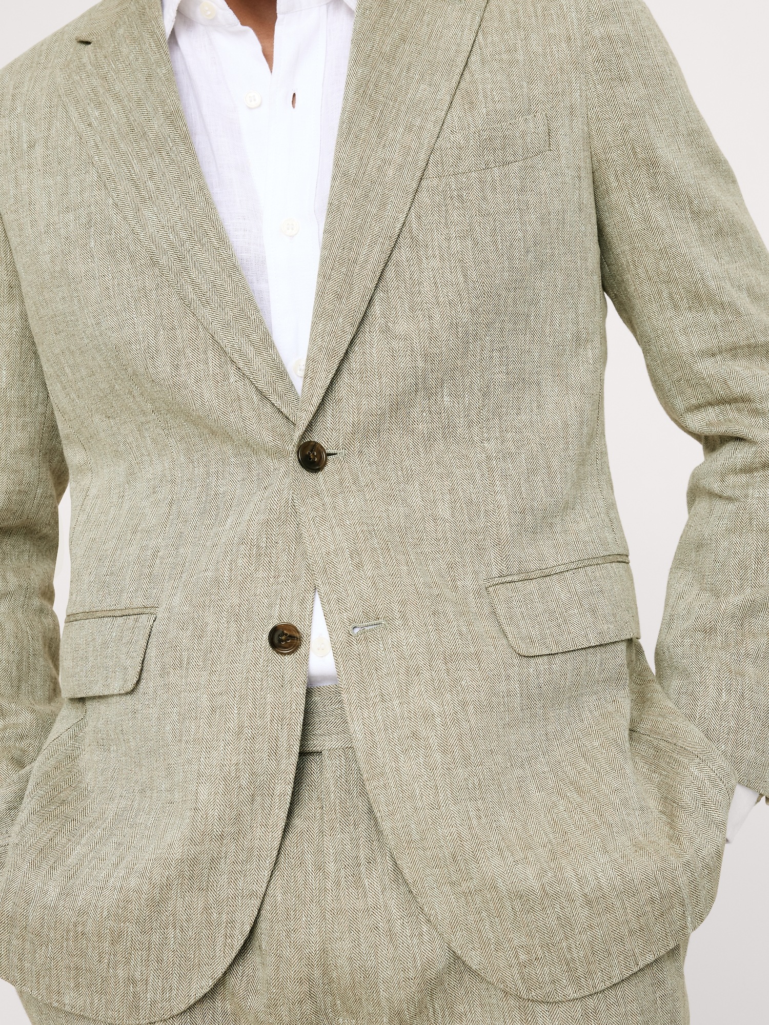 Мужской пиджак Banana Republic Tailored Slim-Fit Green Linen-Cotton Suit, цвет: Зелёный — фото 3