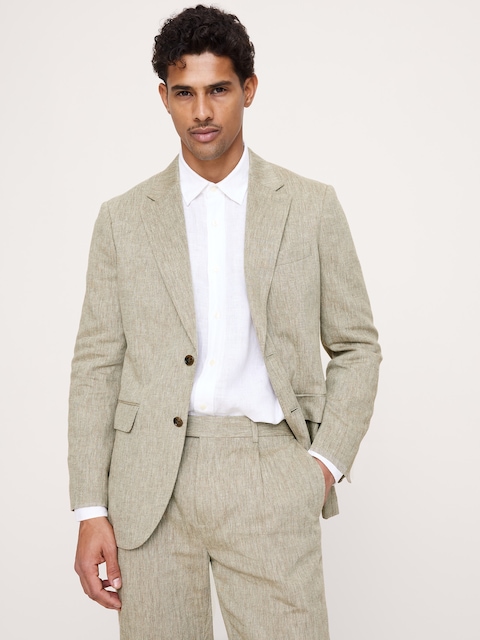 Tailored Slim-Fit Green Linen-Cotton Suit Jacket
