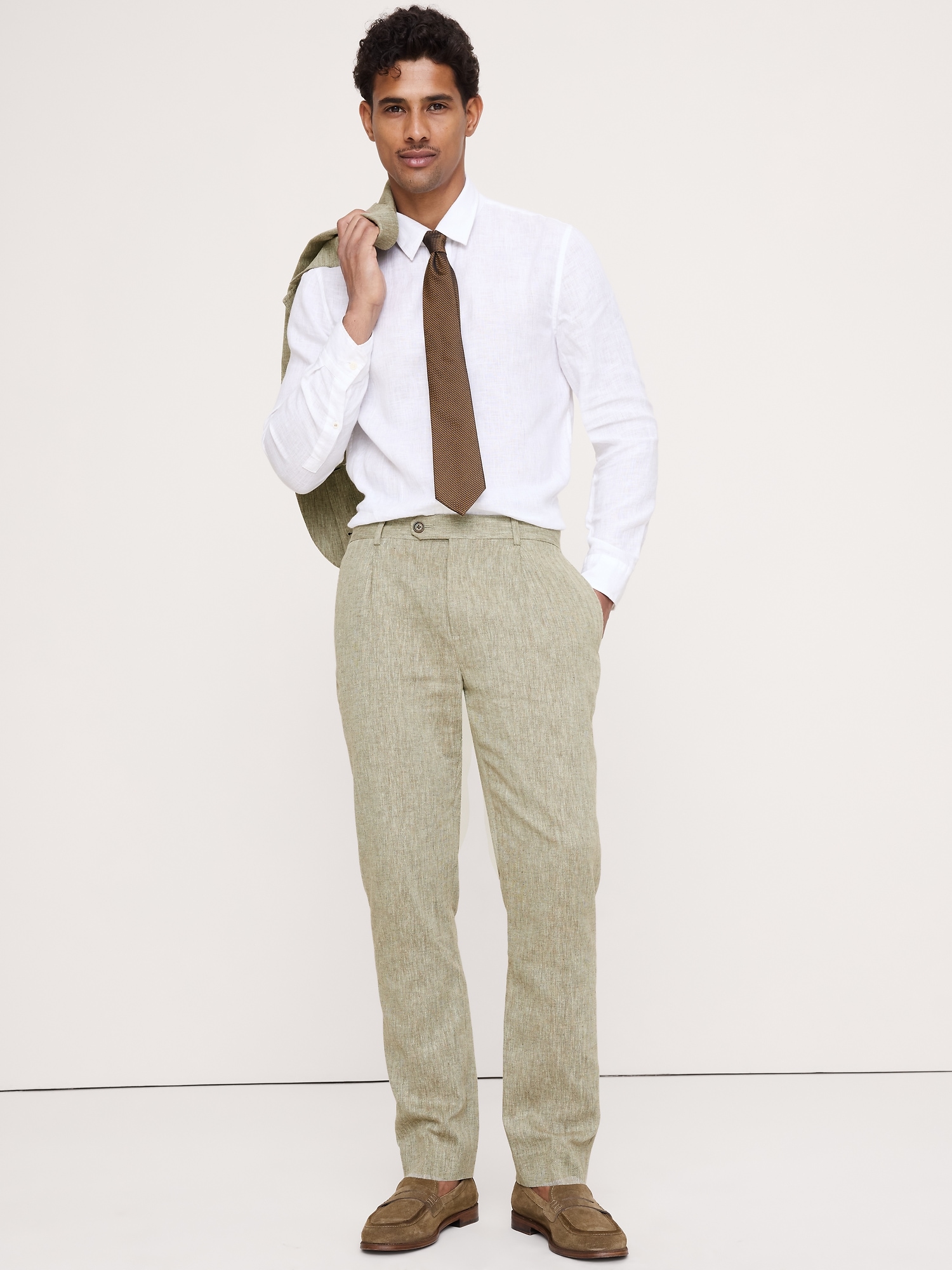 Image number 4 showing, Tailored Slim-Fit Green Linen-Cotton Suit Pant
