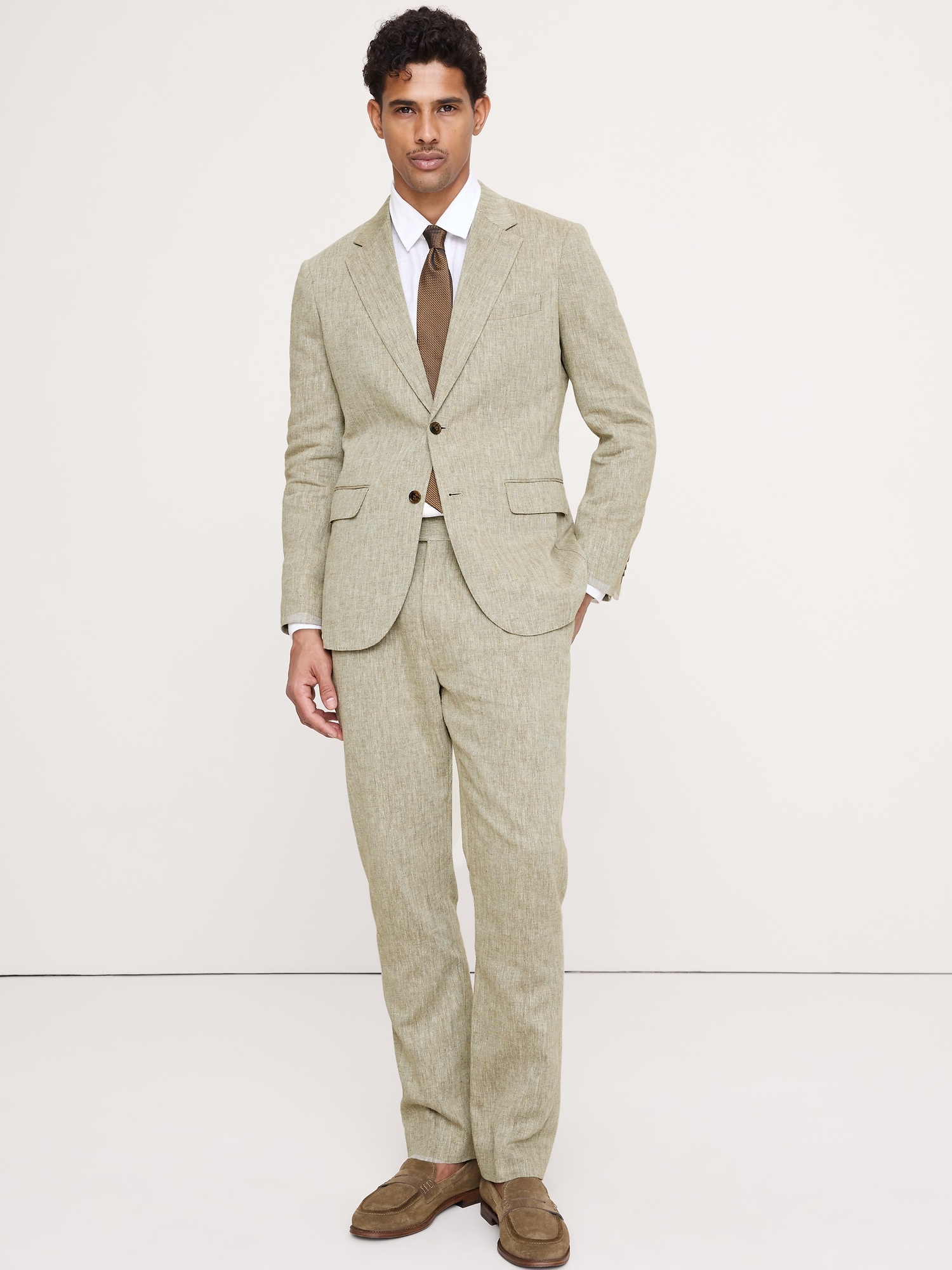 Image number 6 showing, Tailored Slim-Fit Green Linen-Cotton Suit Pant