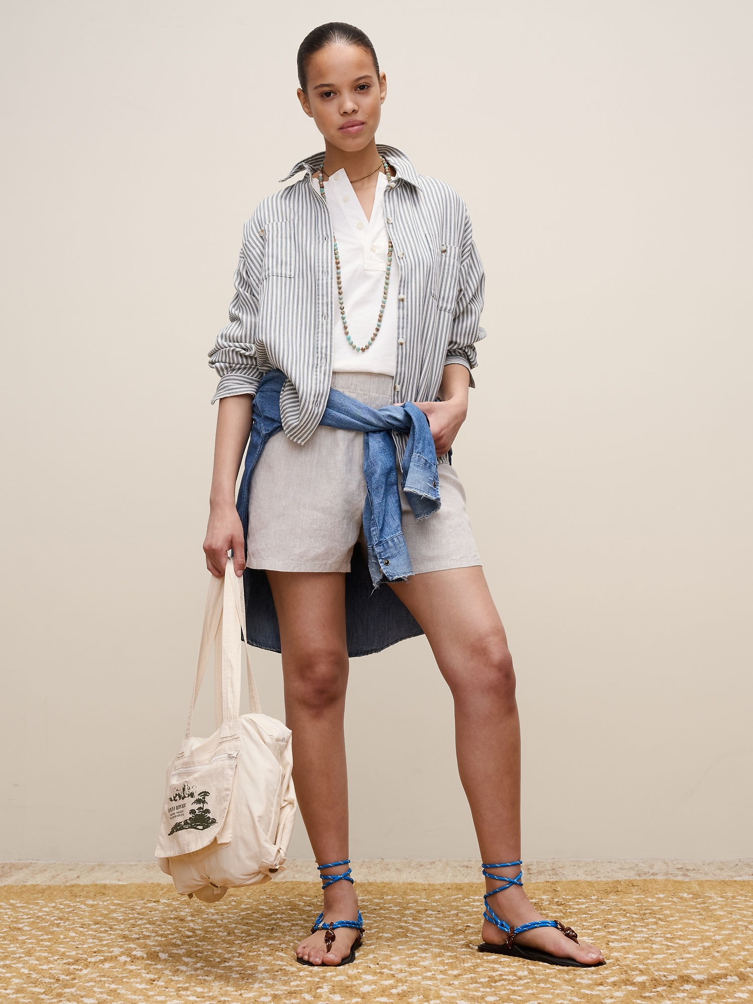 Image number 1 showing, Archive Reissue Ticking Shirt in Cotton-Hemp