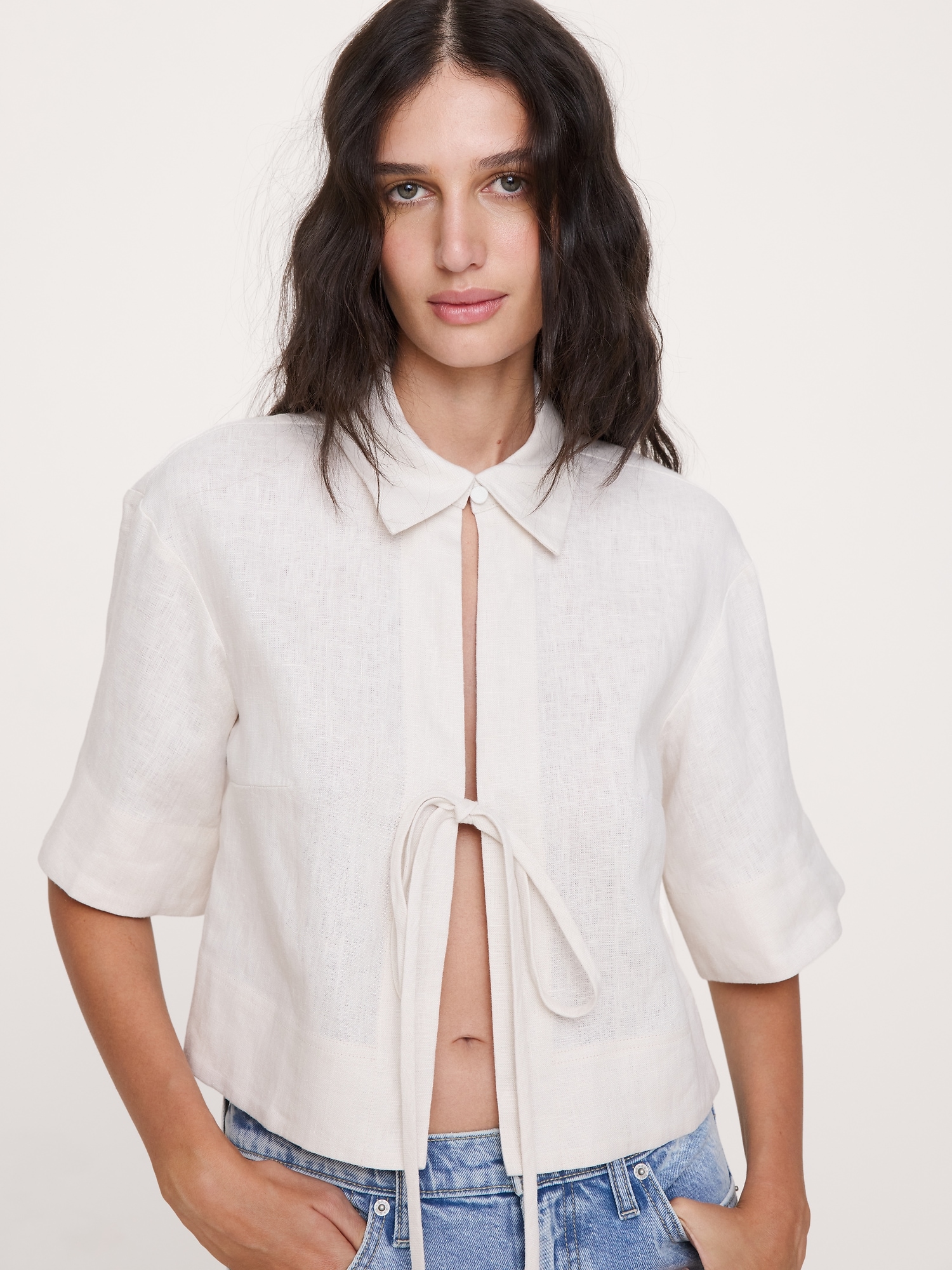 Image number 1 showing, Linen Tie-Front Shirt