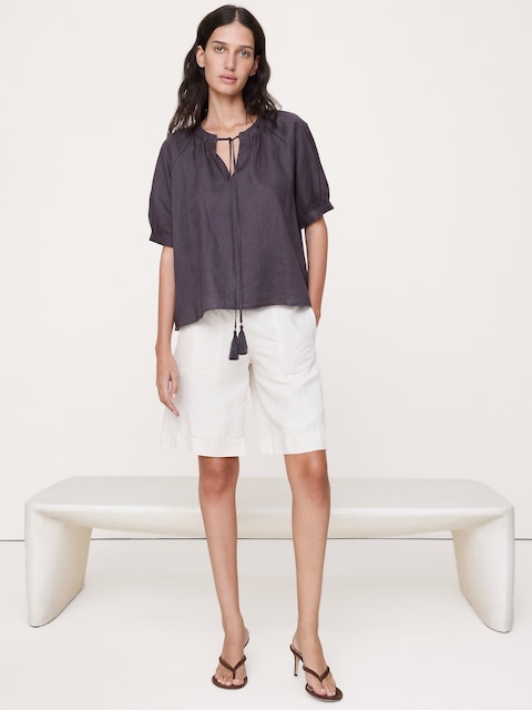 Linen Tassel-Tie Top