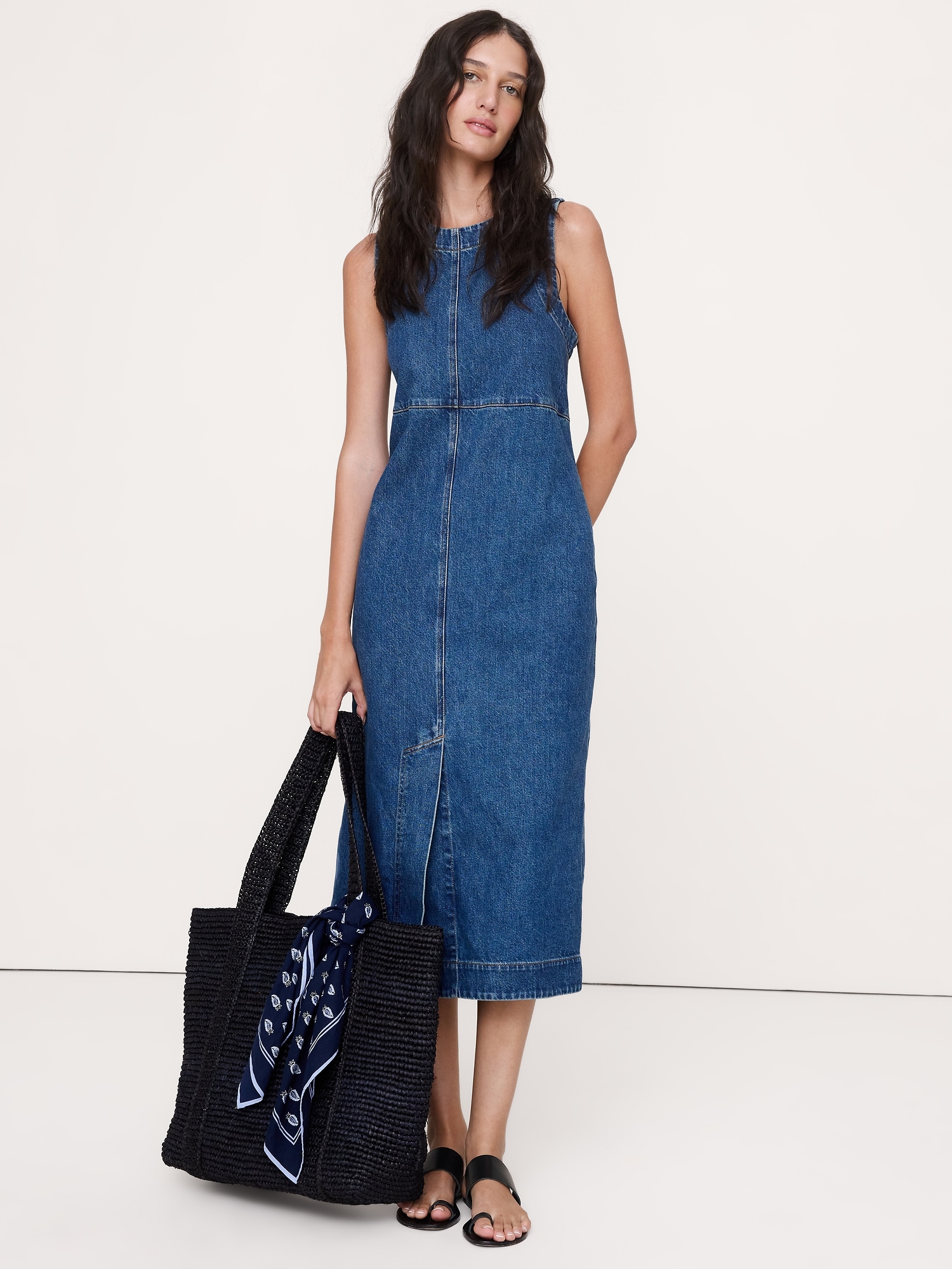 Image number 1 showing, Denim Shift Midi Dress