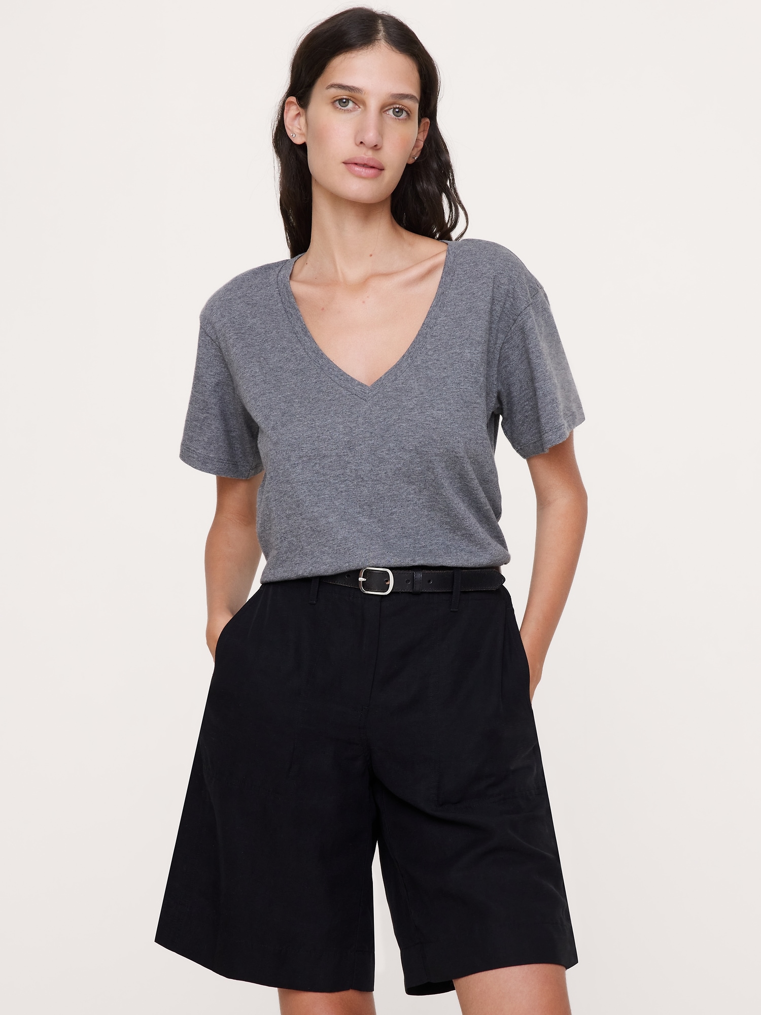 Image number 1 showing, Cotton Slub Boyfriend V-Neck T-Shirt