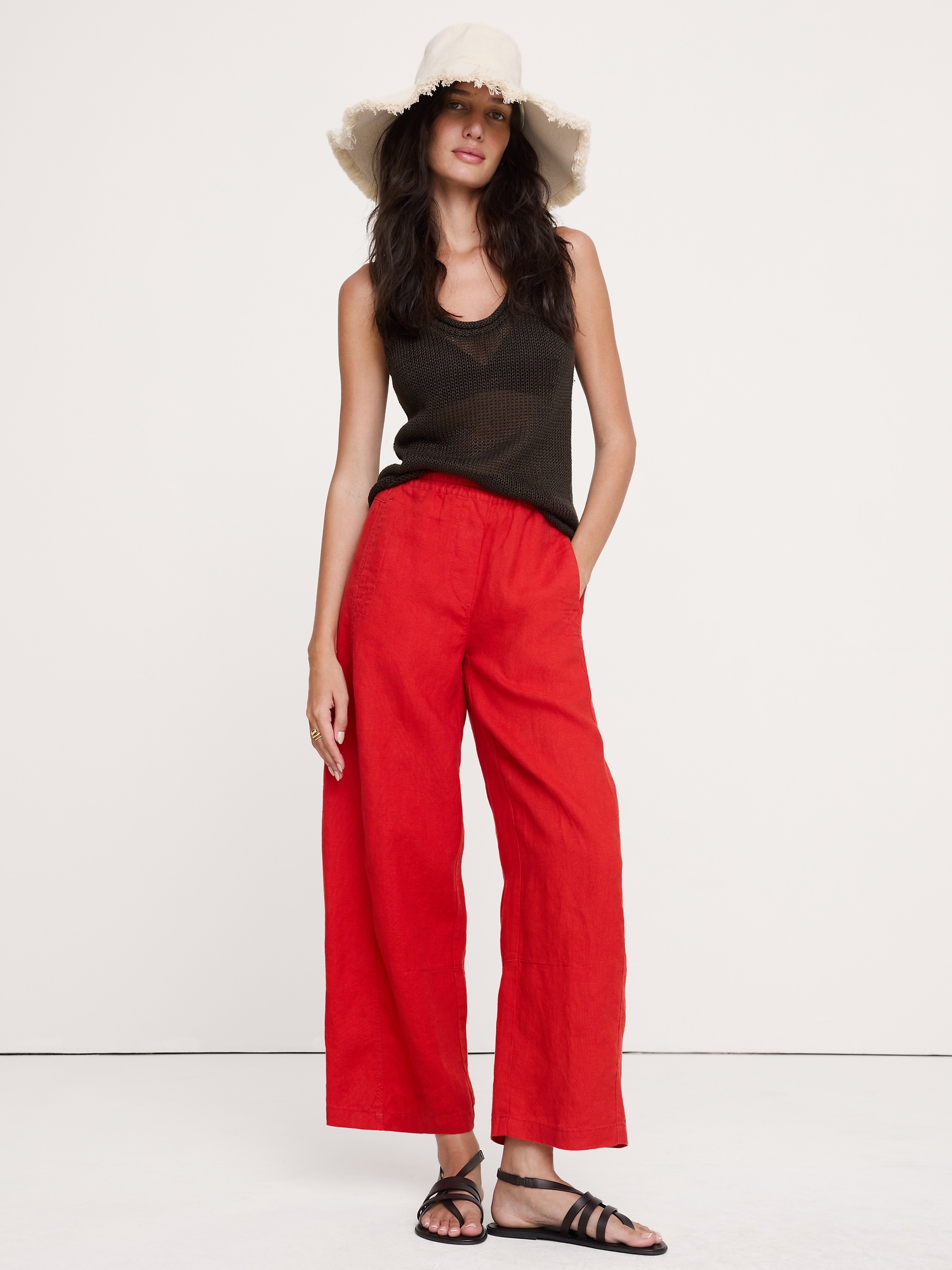 Image number 1 showing, Mid-Rise Relaxed Painter Pull-On Pant in Linen