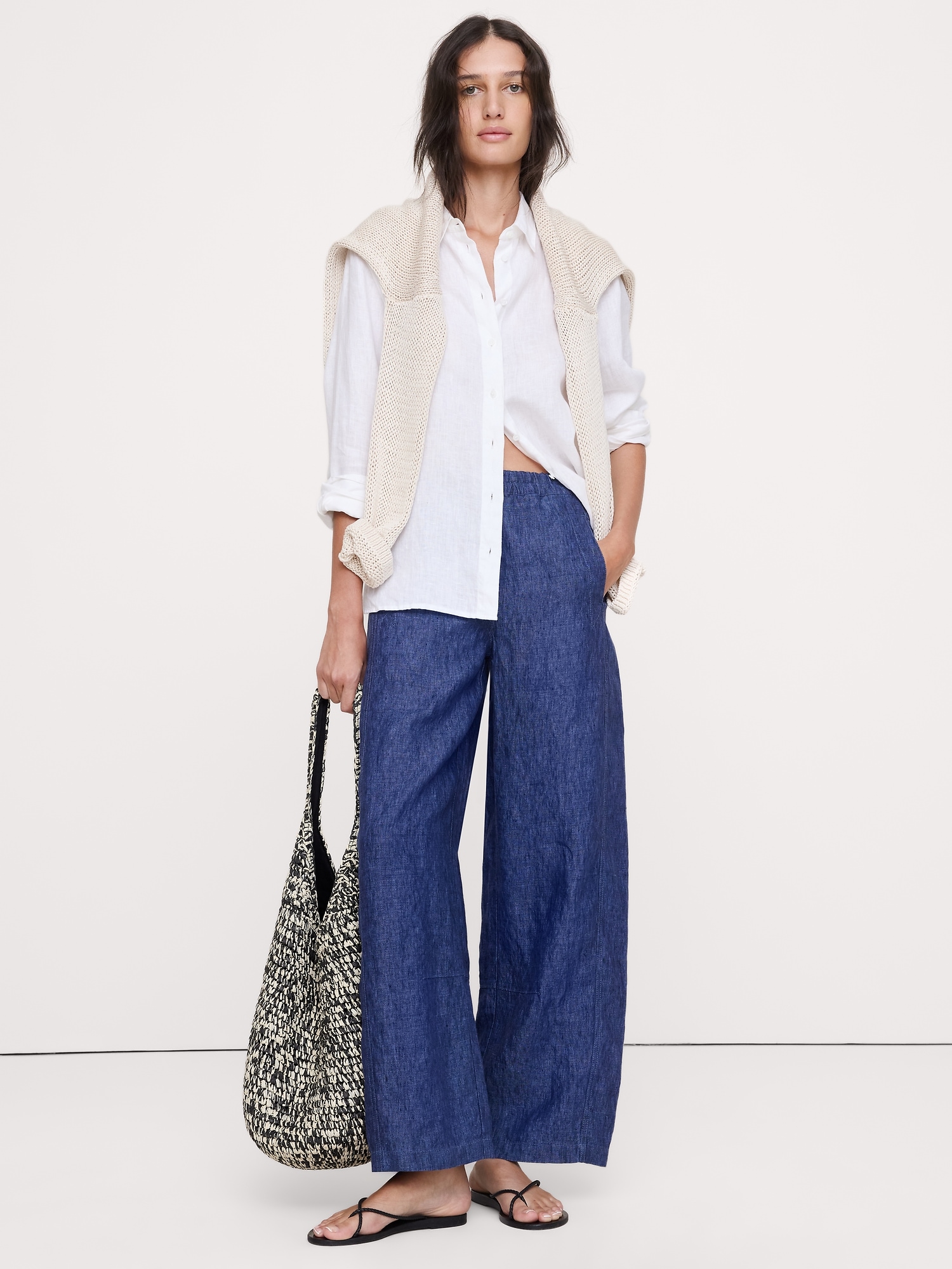 Image number 1 showing, Mid-Rise Relaxed Painter Pull-On Pant in Linen