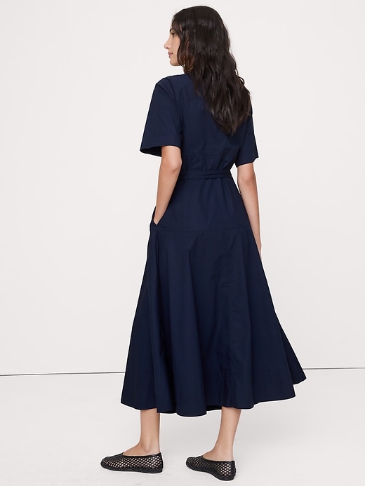 white christmas dresses Lauren Navy Blue Ruffled Shirt Dress in Cotton main image 0
