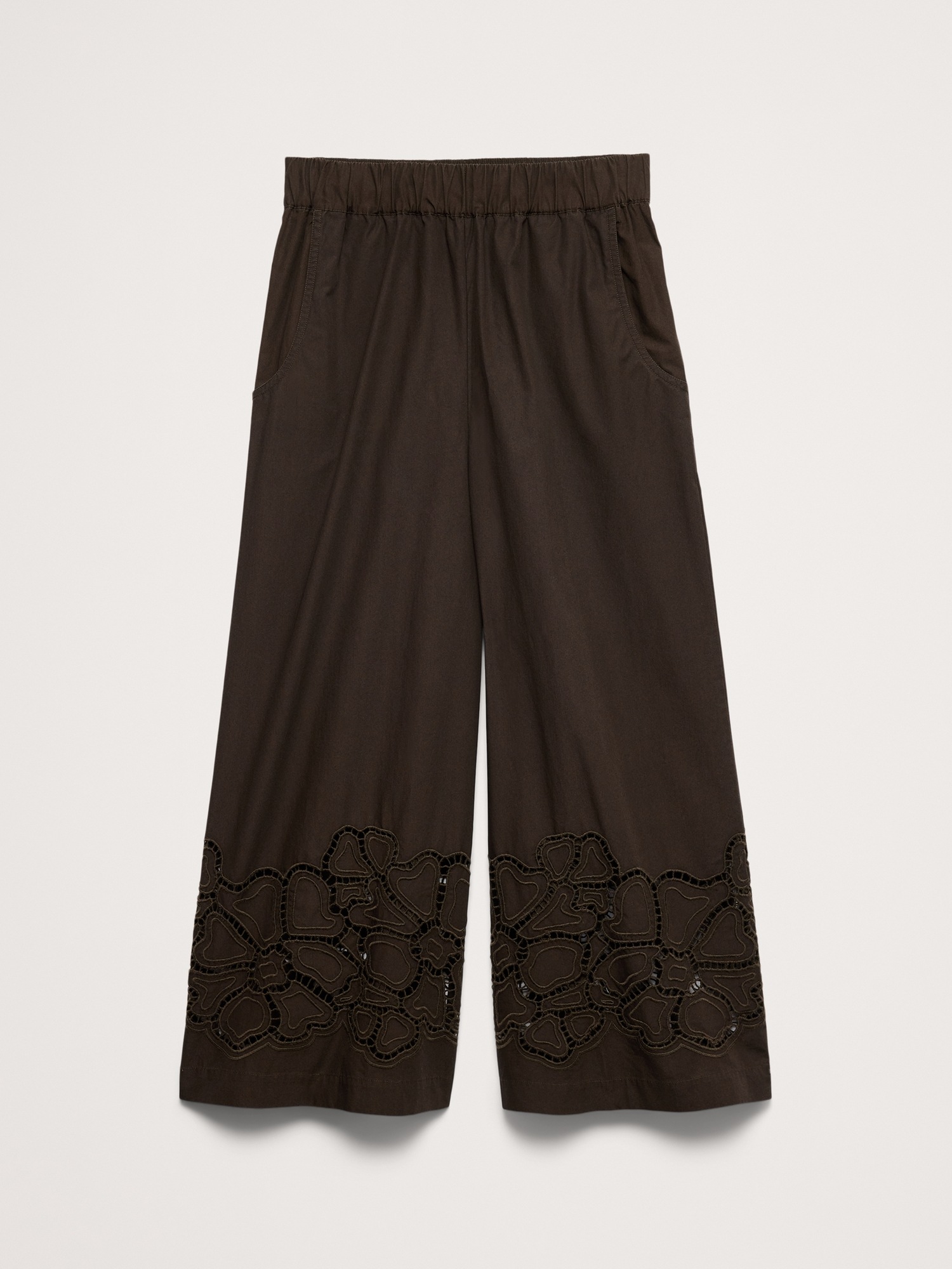 Женские брюки Banana Republic The Pull-On Wide-Leg Ankle Pant in Embroidered Poplin, цвет: Коричневый — фото 4