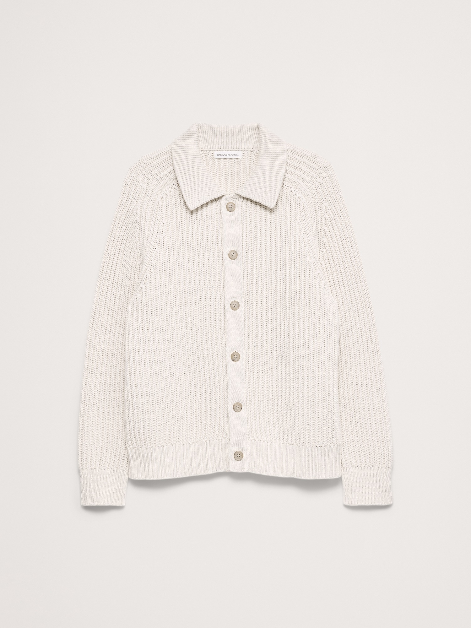 Мужской кардиган Banana Republic Cotton Ribbed Polo Cardigan, цвет: Кремовый — фото 4