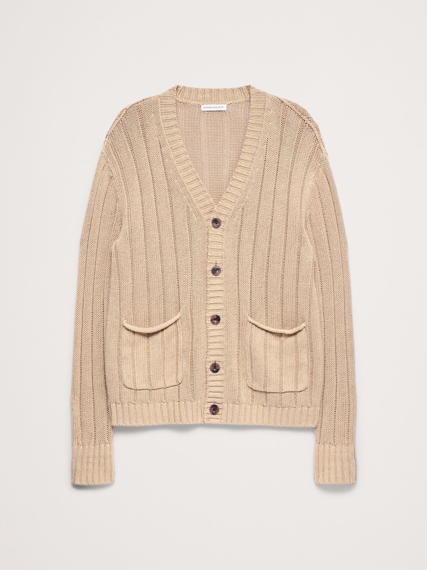 Мужской кардиган Banana Republic Linen-Cotton Ribbed, цвет: Хаки бежевый — фото 4