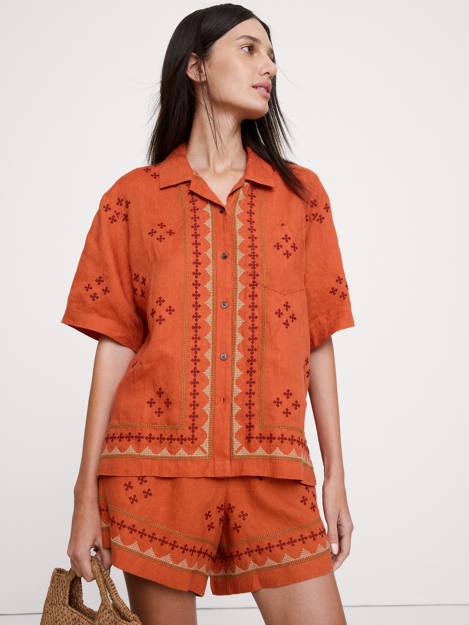 Image number 1 showing, Embroidered Linen Resort Shirt