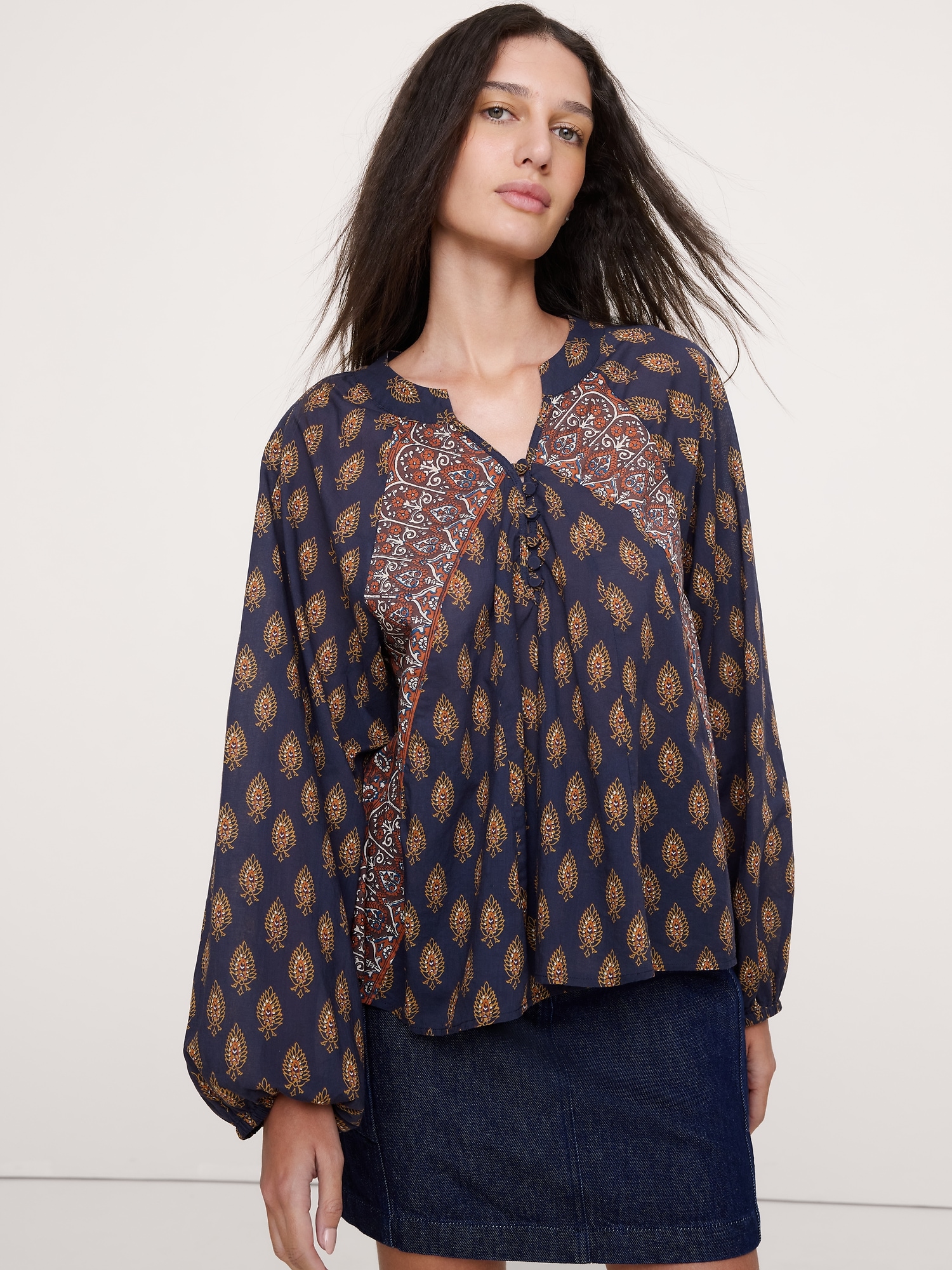 Image number 1 showing, Lightweight Cotton Split-Neck Top