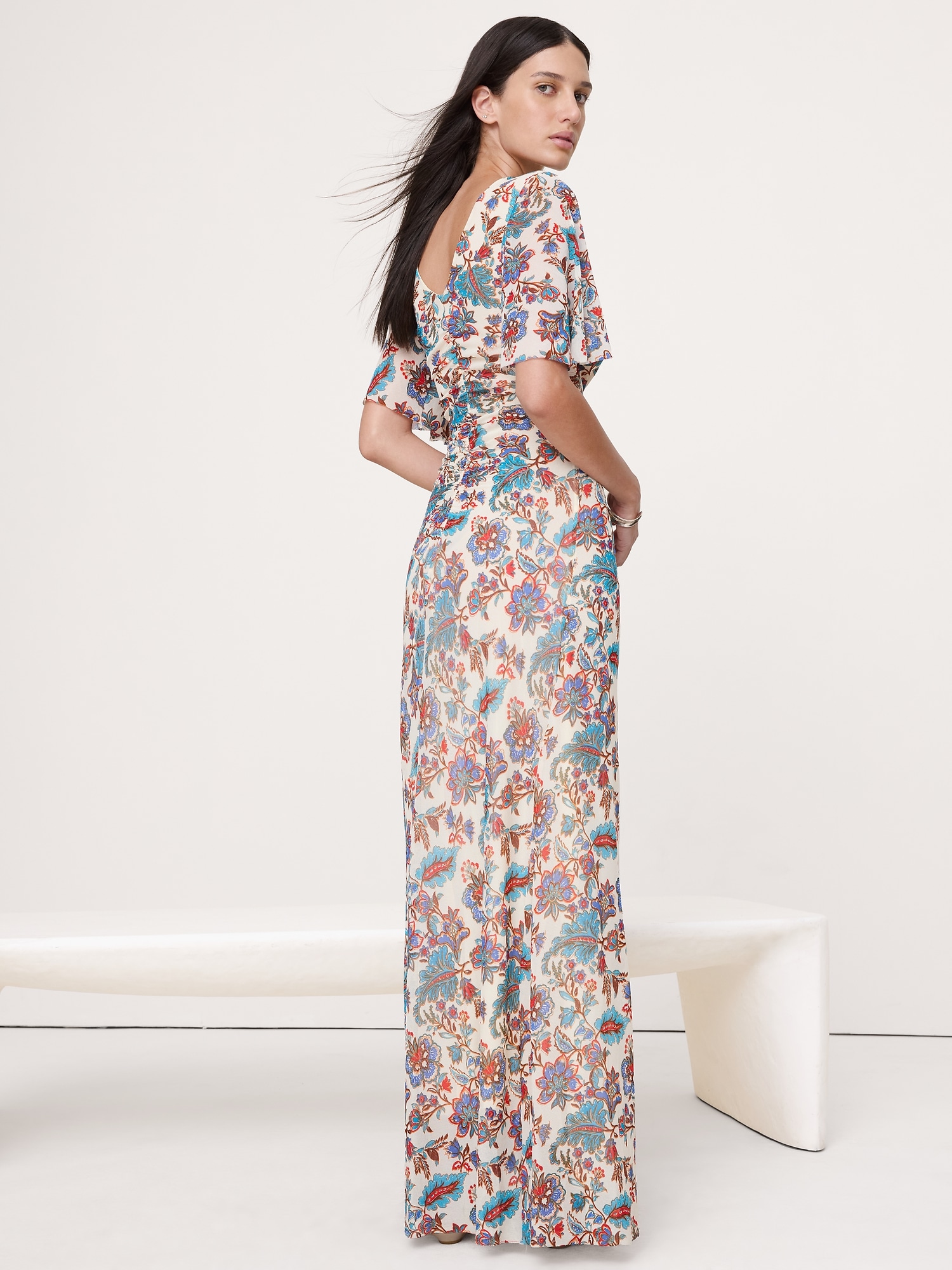Image number 2 showing, Mesh Flutter-Sleeve Maxi Dress