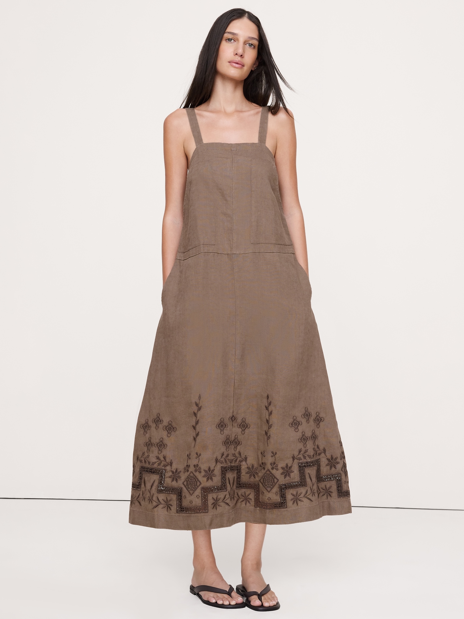 Square-Neck Apron Maxi Dress