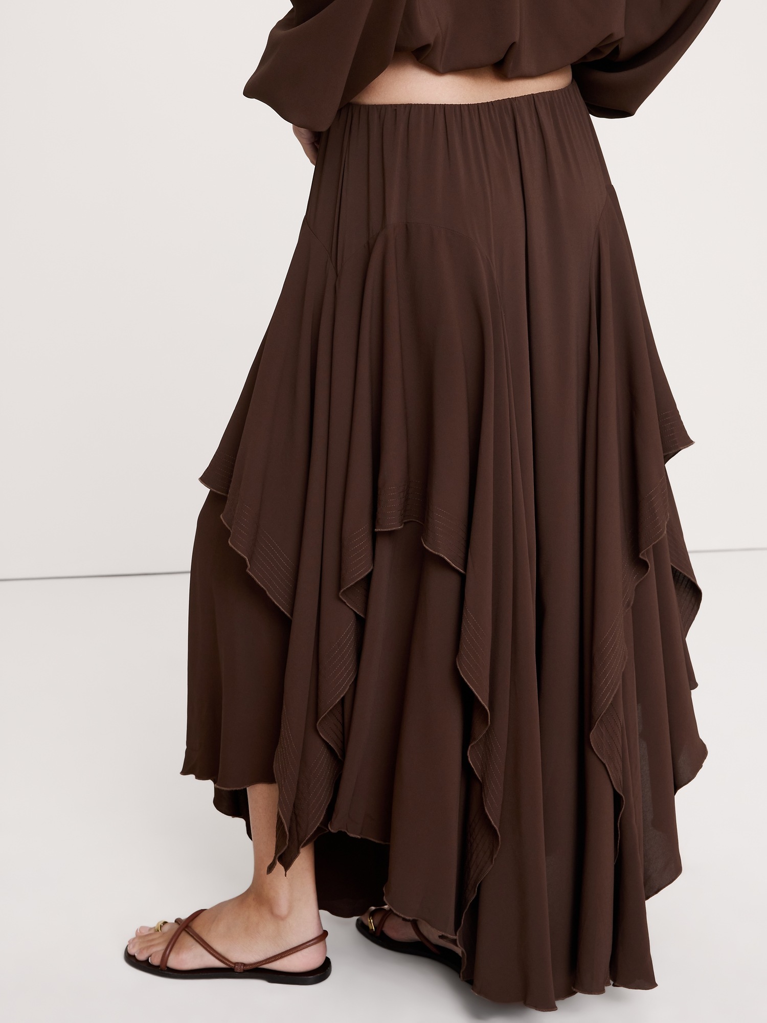 Женская юбка Banana Republic Drapey Georgette Ruffle Maxi, цвет: Коричневый — фото 2