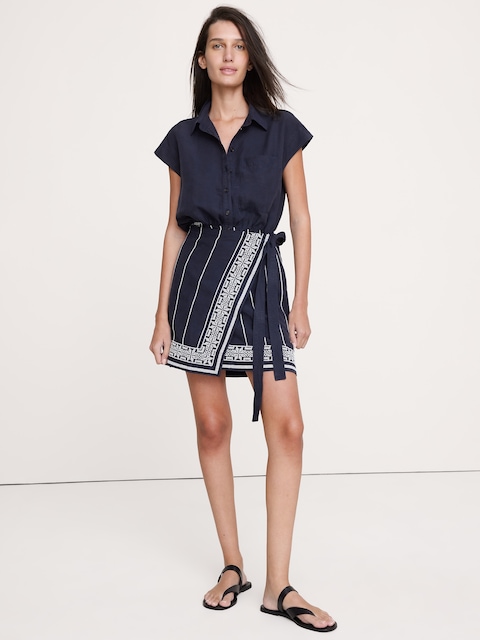 Embroidered Tencel™-Linen Wrap Dress