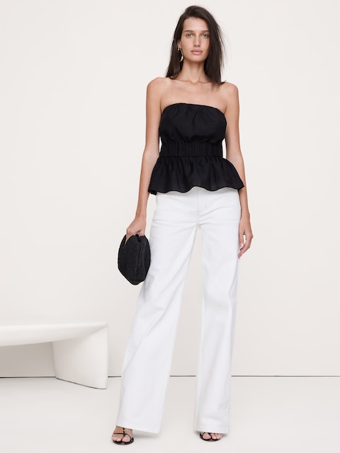 Strapless Cinch-Waist Peplum Top