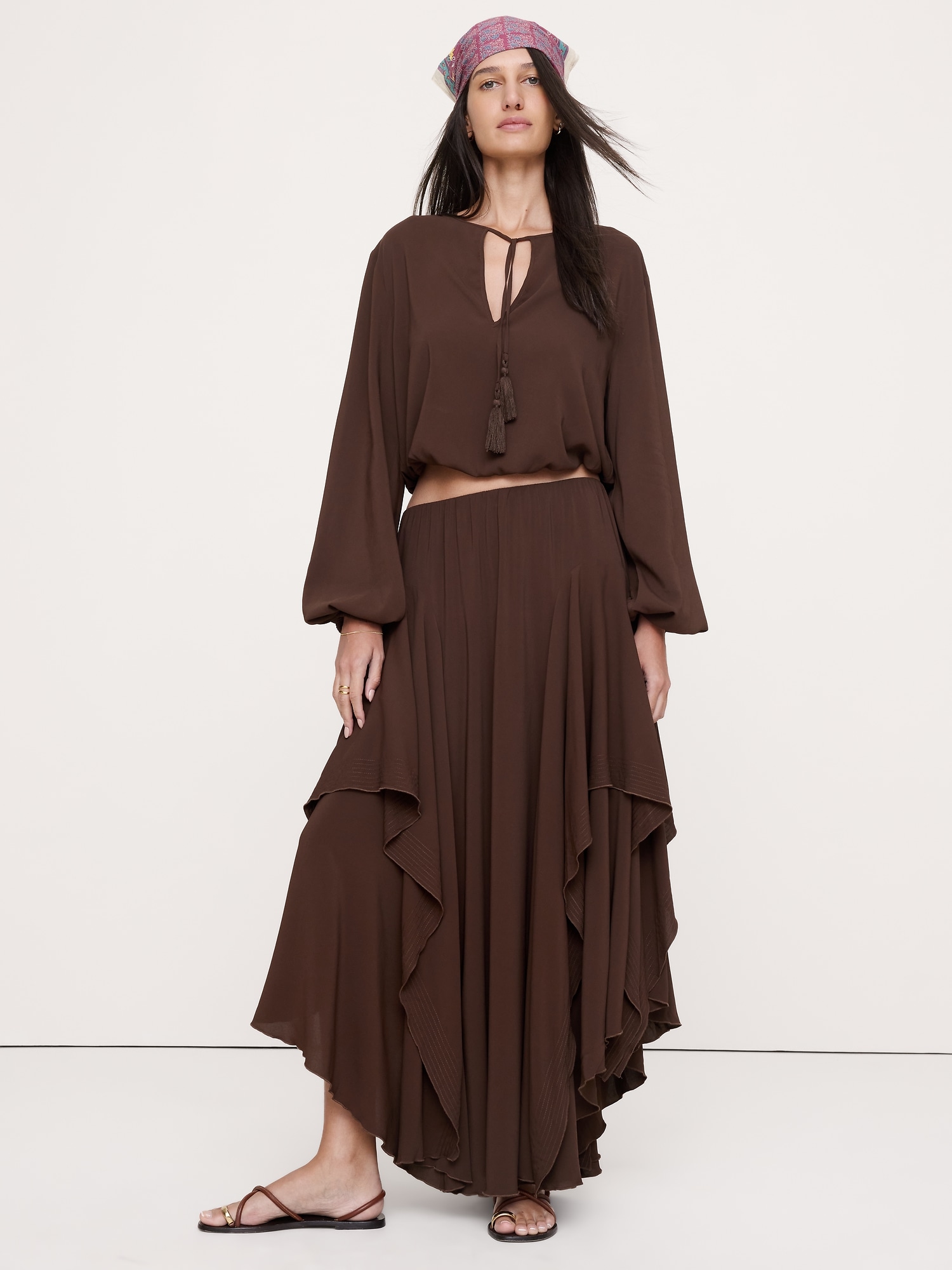 Image number 1 showing, Drapey Georgette Ruffle Maxi Skirt