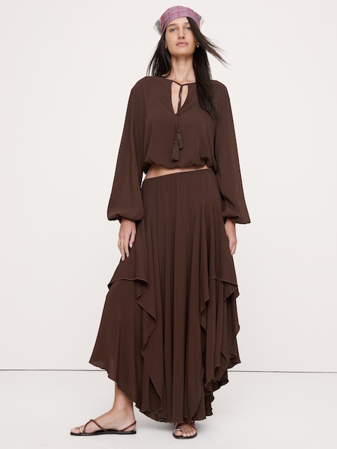 Drapey Georgette Ruffle Maxi Skirt