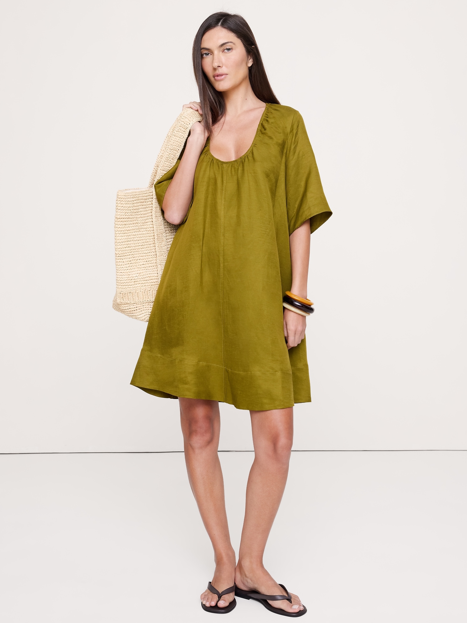 Image number 1 showing, Viscose-Linen Scoop-Neck Mini Dress