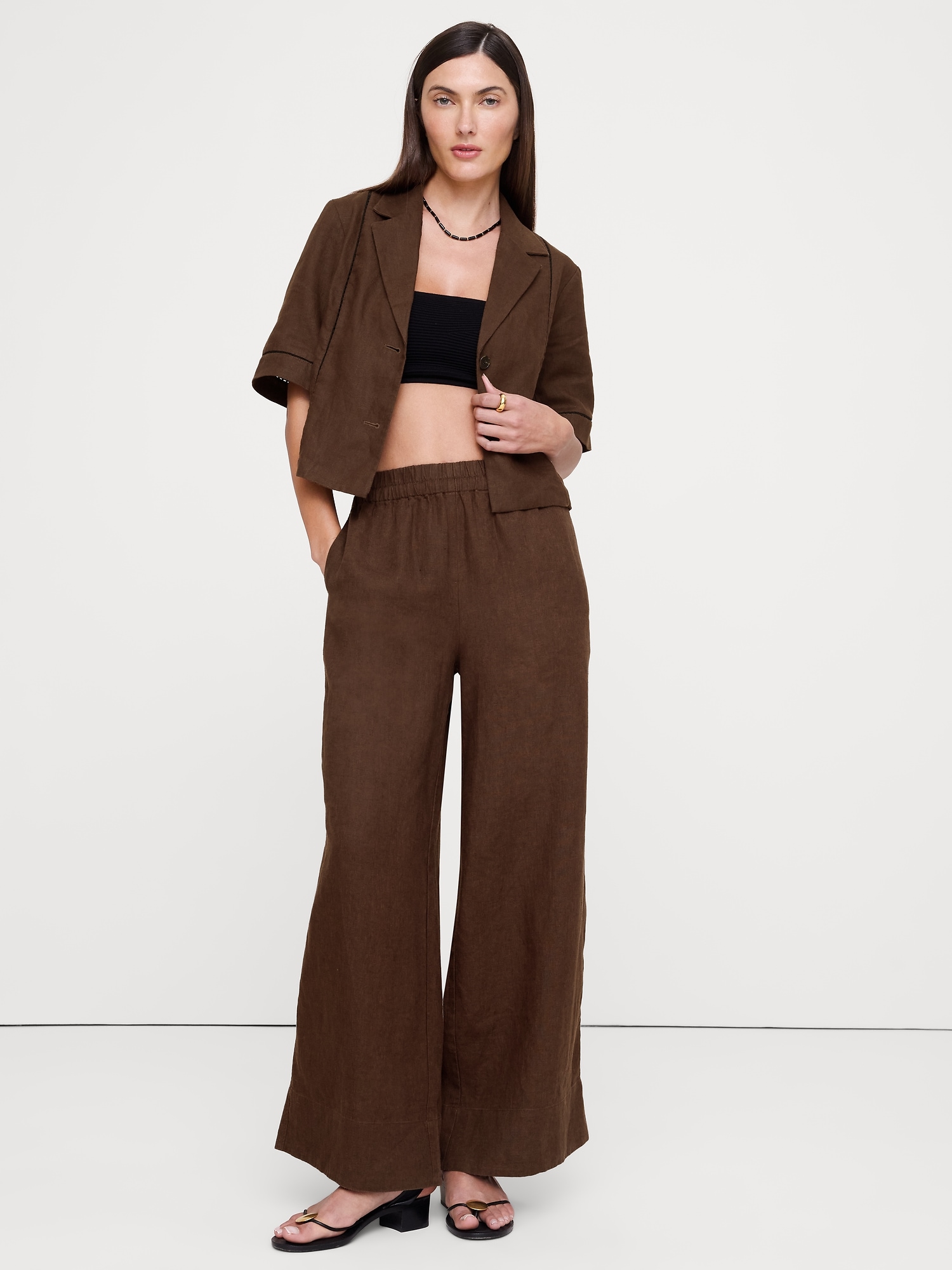 Image number 1 showing, Linen Short-Sleeve Blazer Top