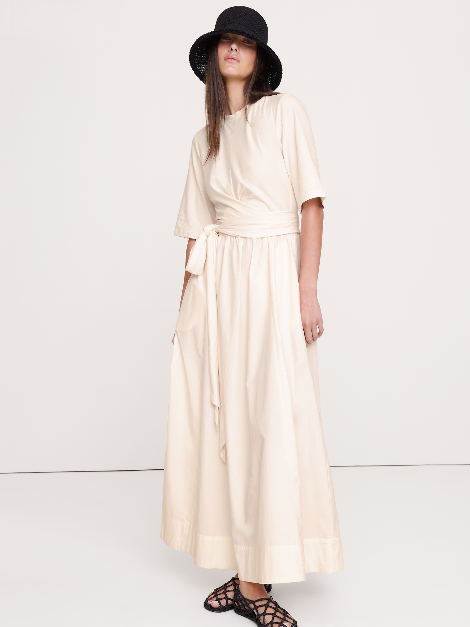 Image number 1 showing, Cotton Poplin + Jersey Twisted Maxi Dress