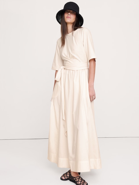 Cotton Poplin + Jersey Twisted Maxi Dress - Merengue Off