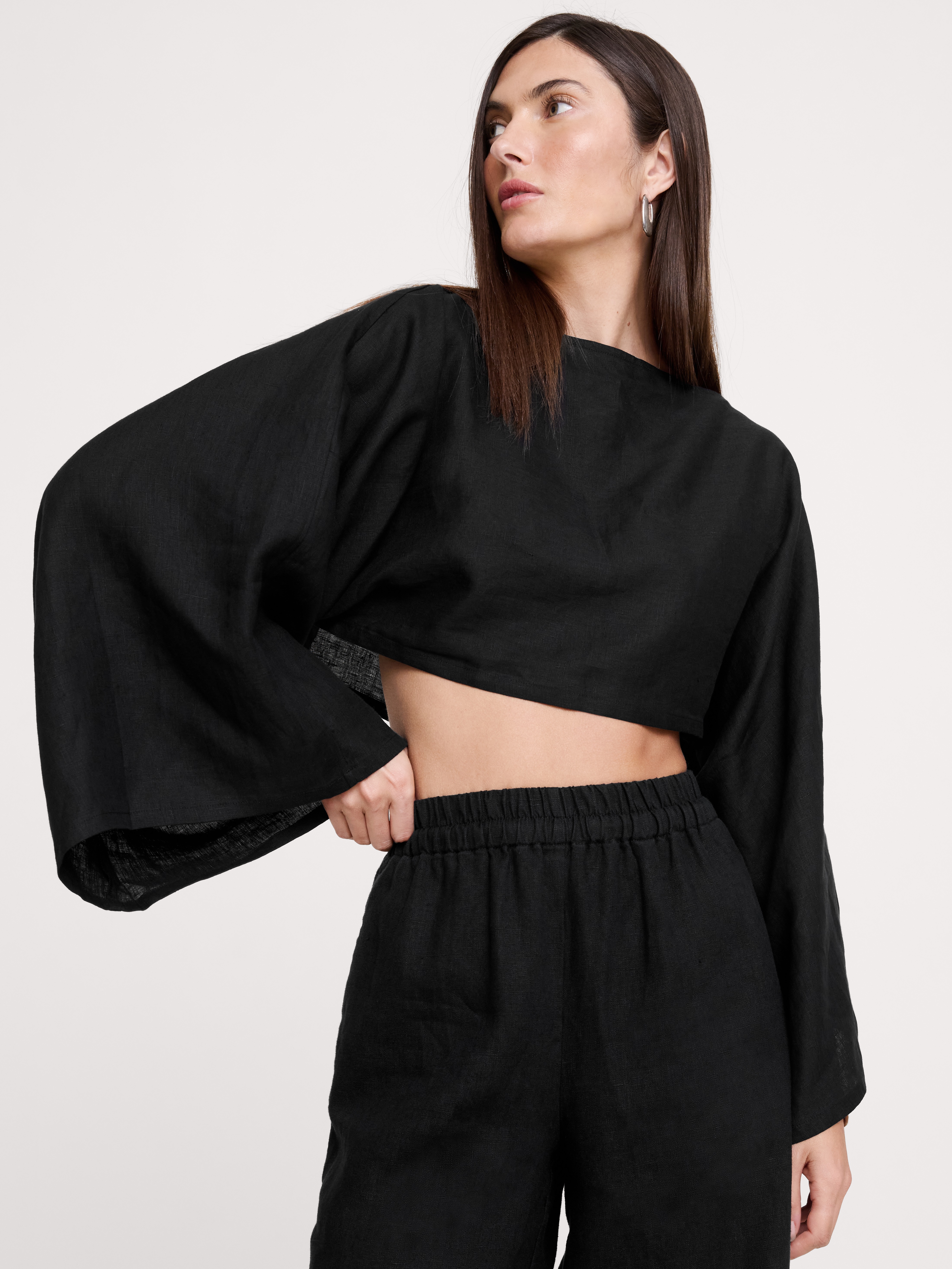 Linen Cropped Boatneck Top