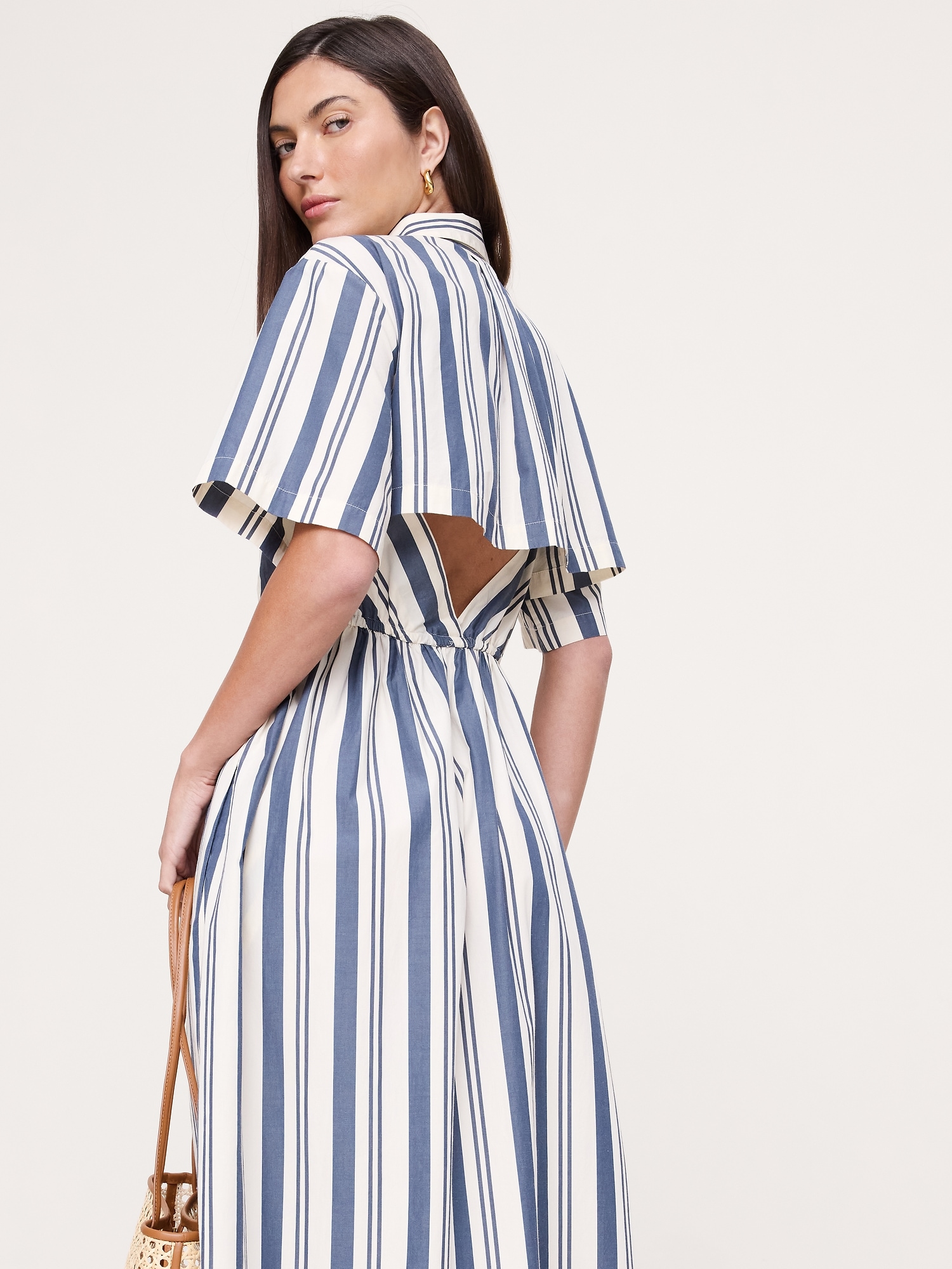 Image number 1 showing, Poplin Open-Back Shirt Dress
