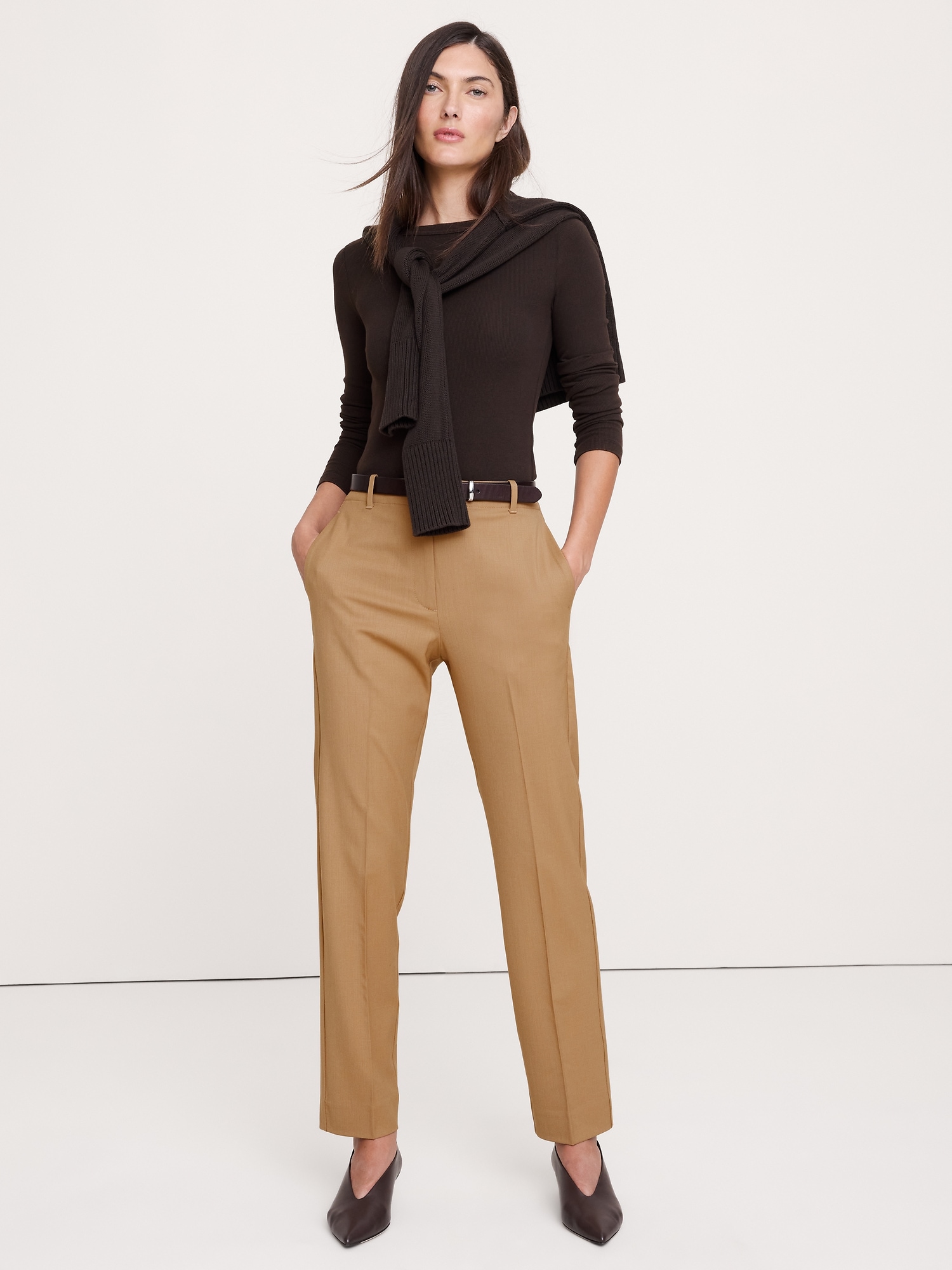 Image number 1 showing, High-Rise Slim Italian Lightweight Wool Ankle Pant