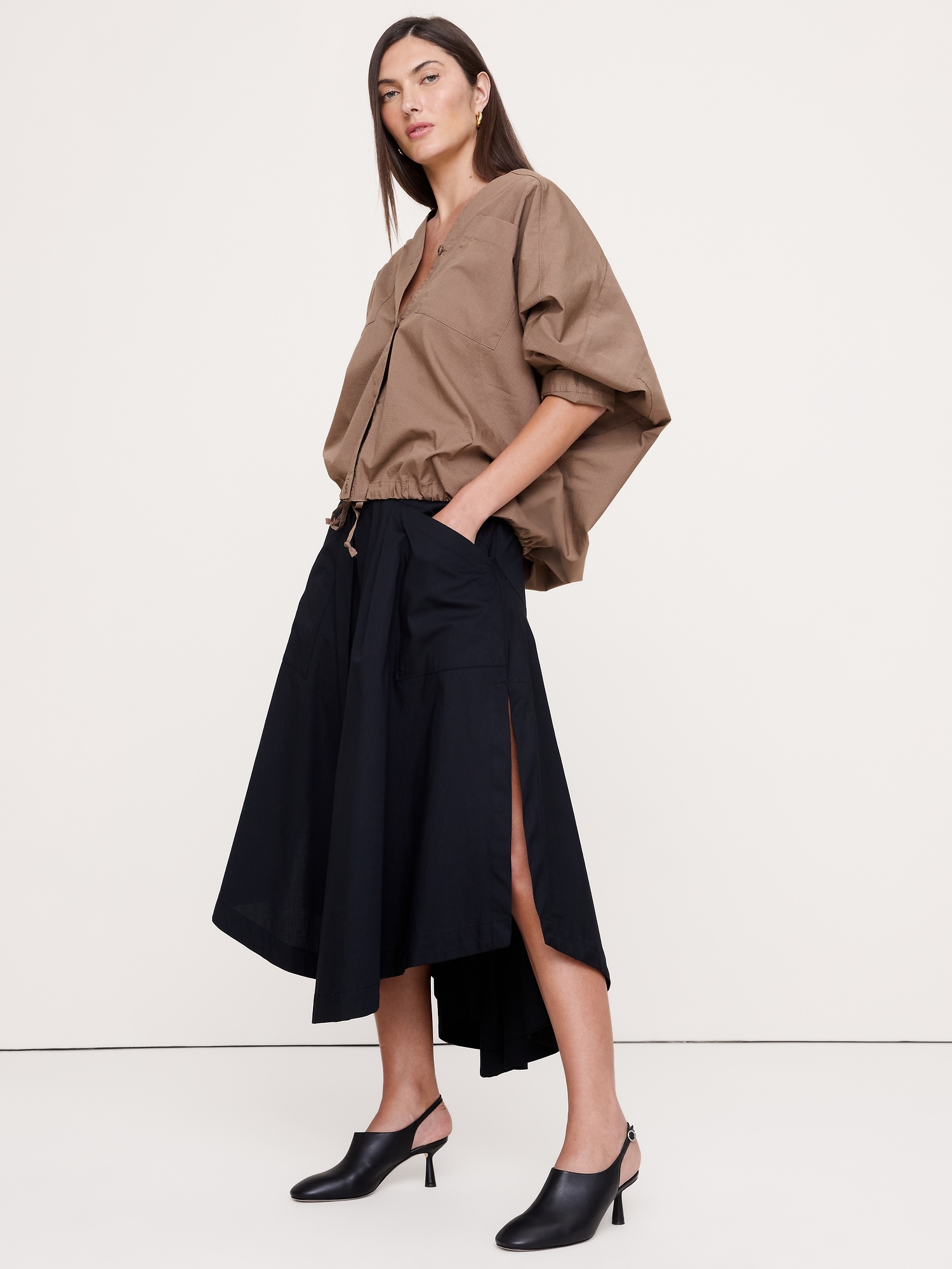 Image number 1 showing, Stretch-Cotton Drawstring-Hem Top