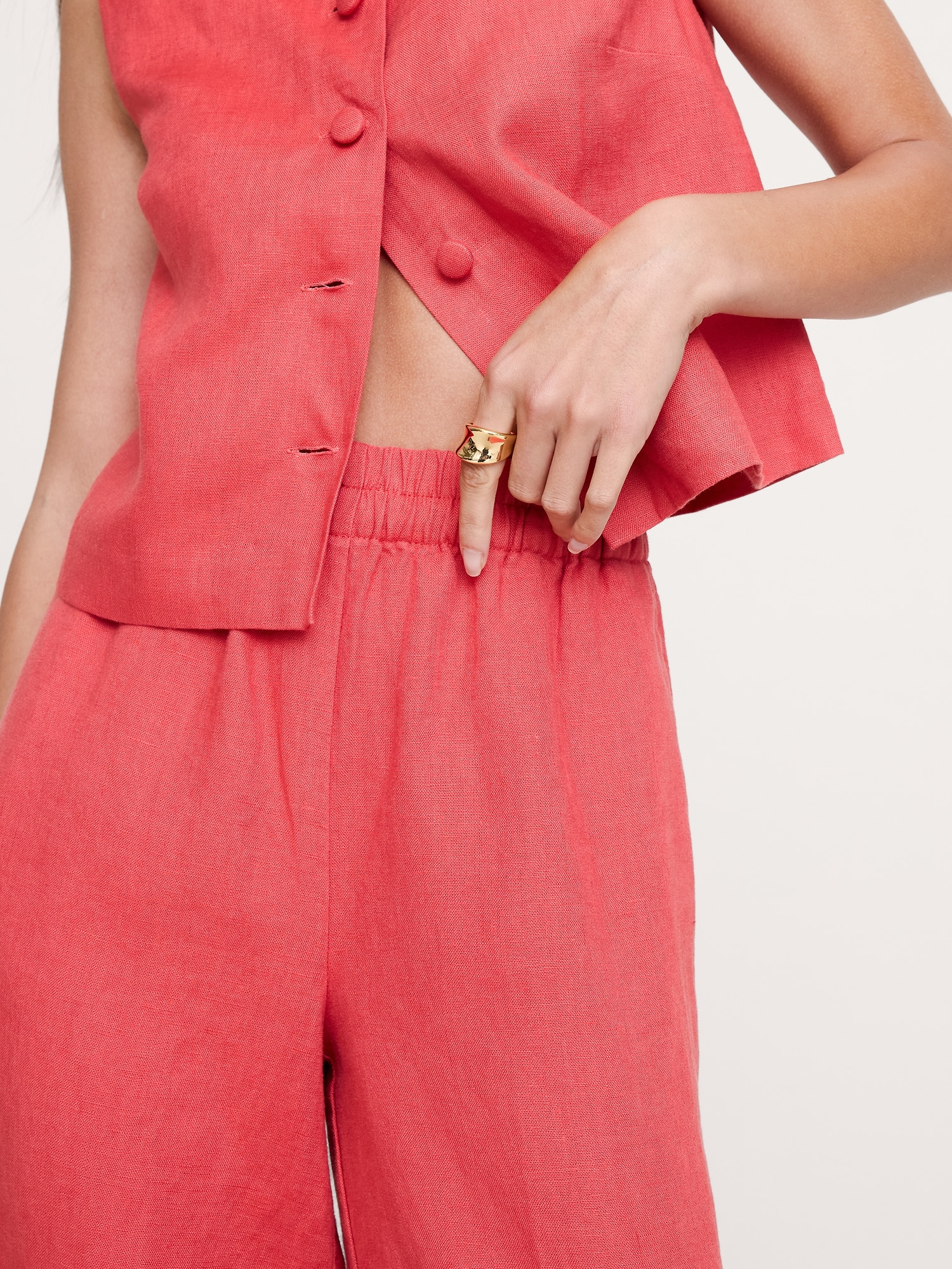 Image number 4 showing, High-Rise Wide-Leg Linen Pull-On Ankle Pant