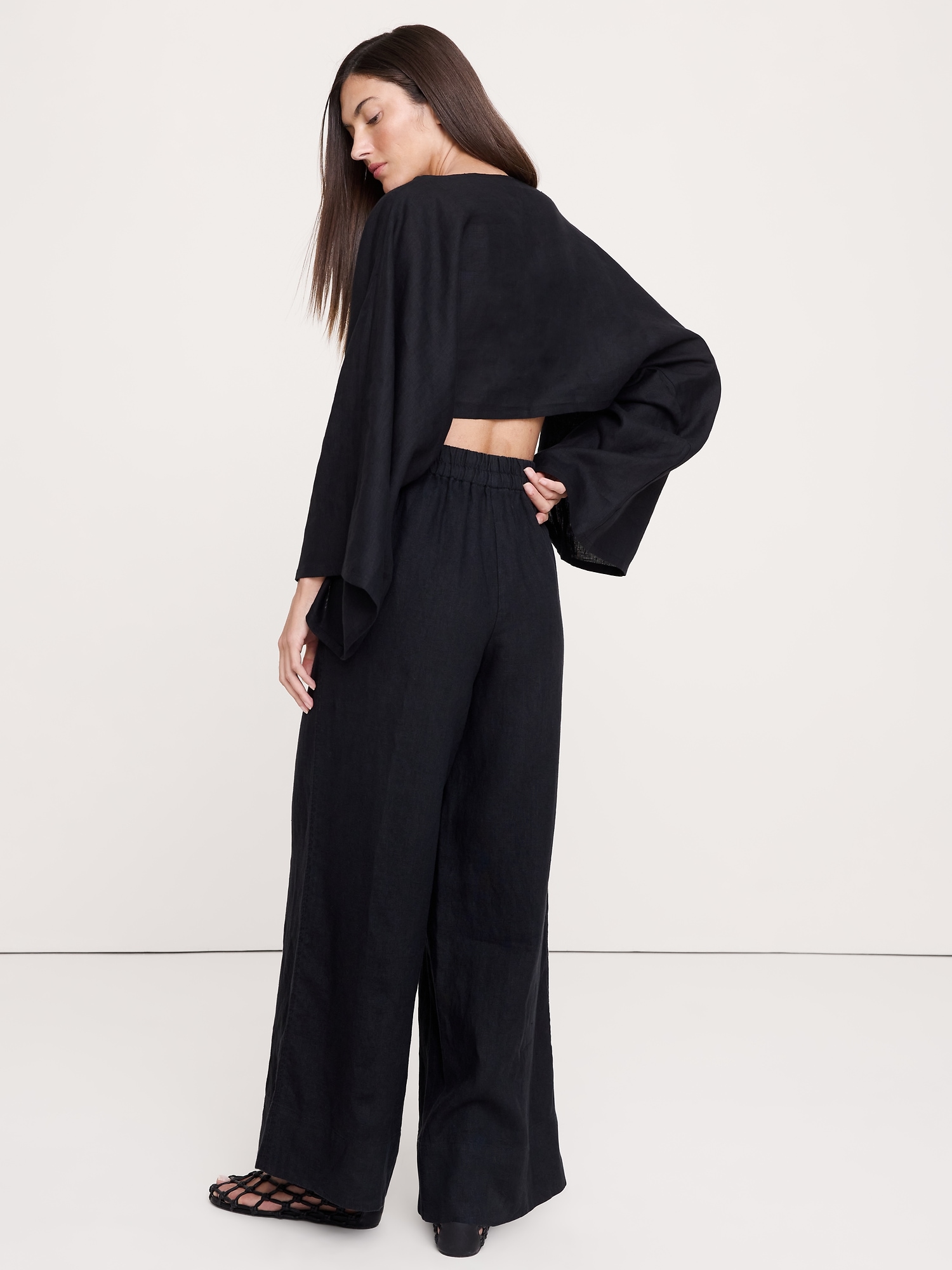 Image number 2 showing, High-Rise Wide-Leg Linen Pull-On Ankle Pant