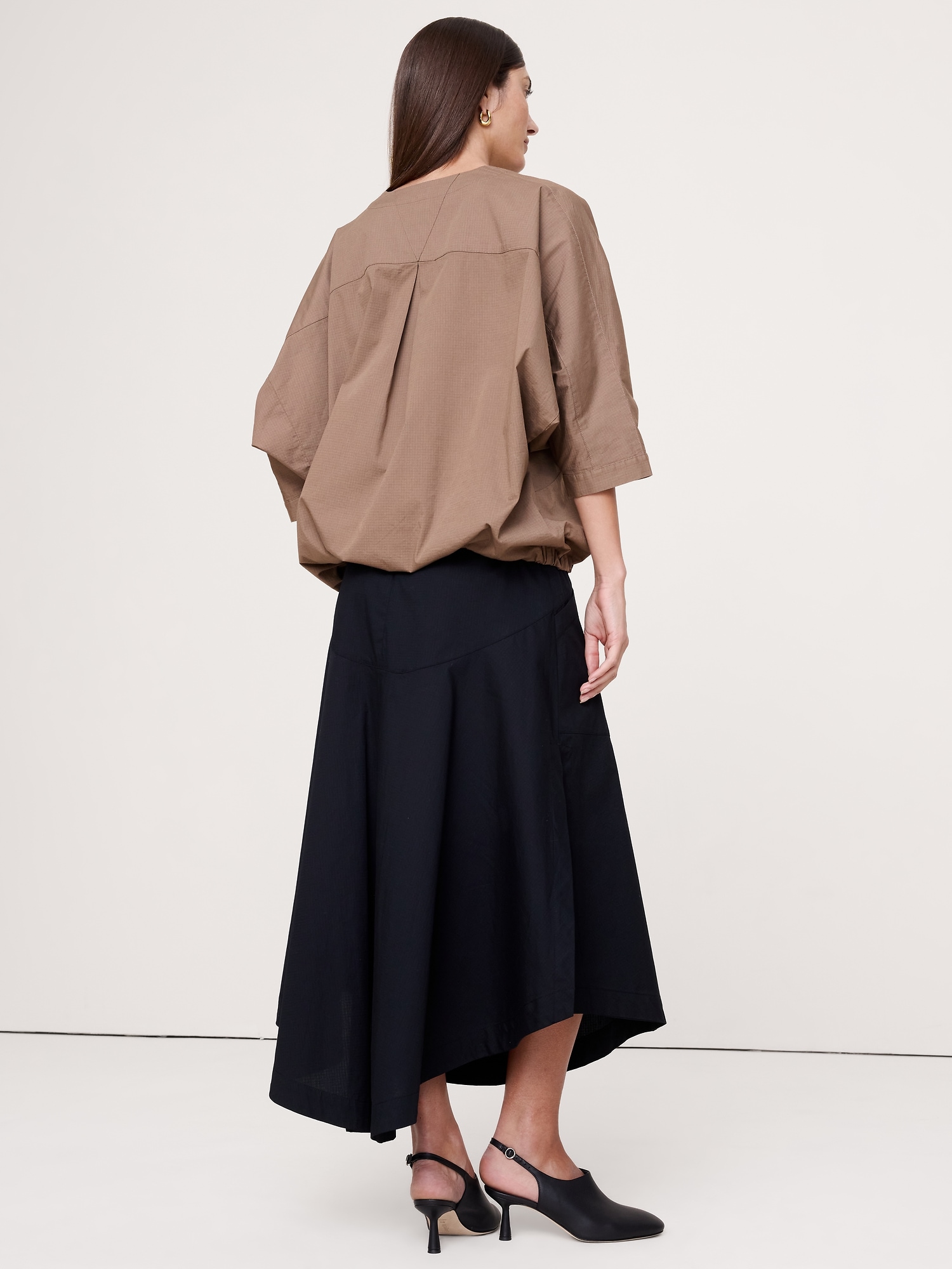Image number 3 showing, Stretch-Cotton Drawstring-Hem Top
