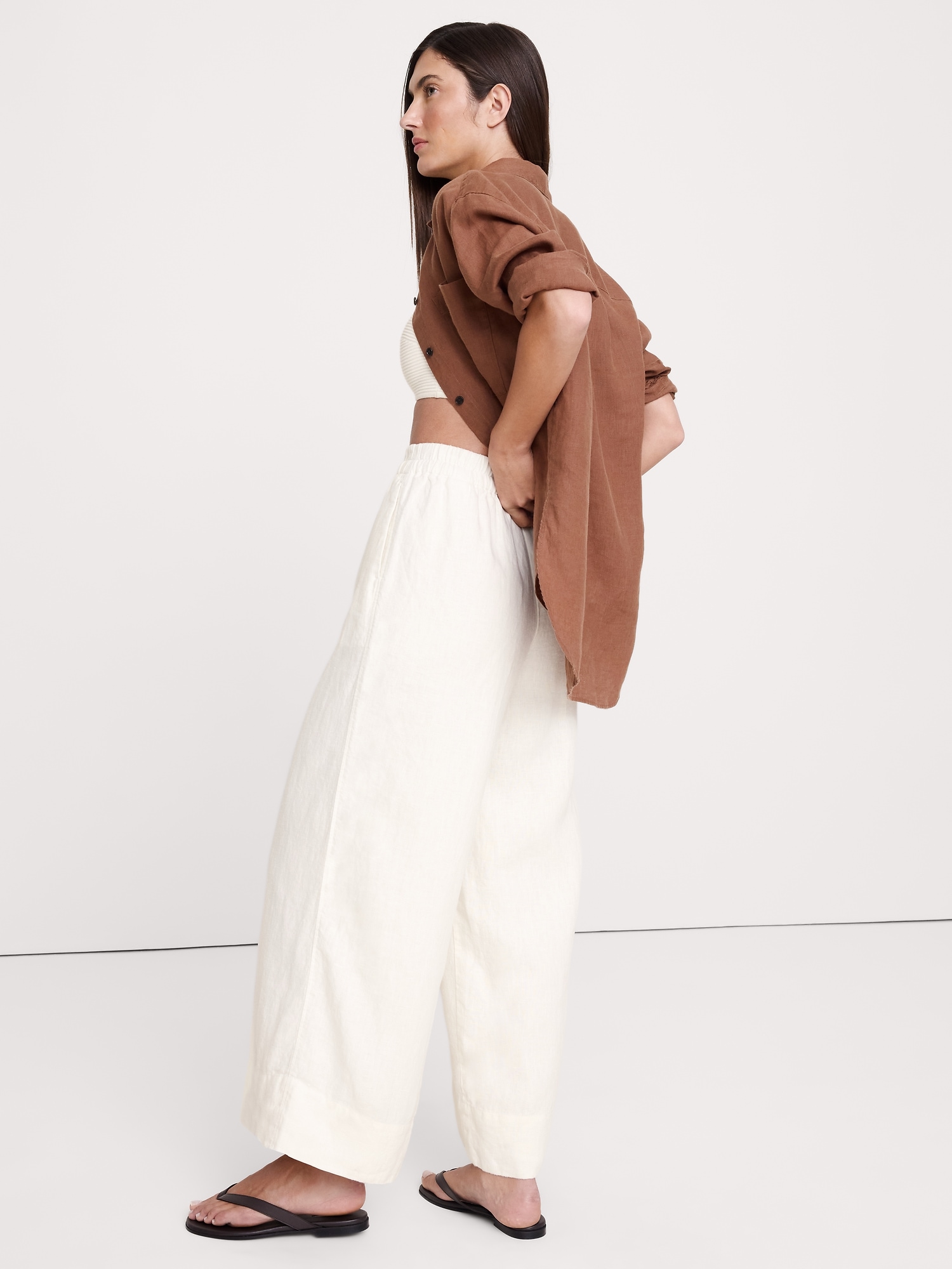 Image number 3 showing, High-Rise Wide-Leg Linen Pull-On Ankle Pant