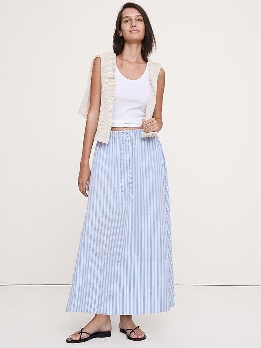 Cotton Poplin Drawstring Maxi Skirt