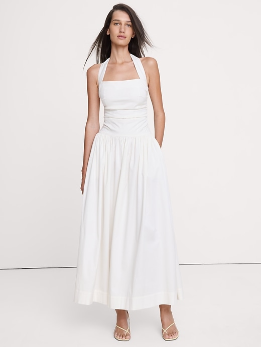 Stretch-Cotton Halter Maxi Dress | Banana Republic