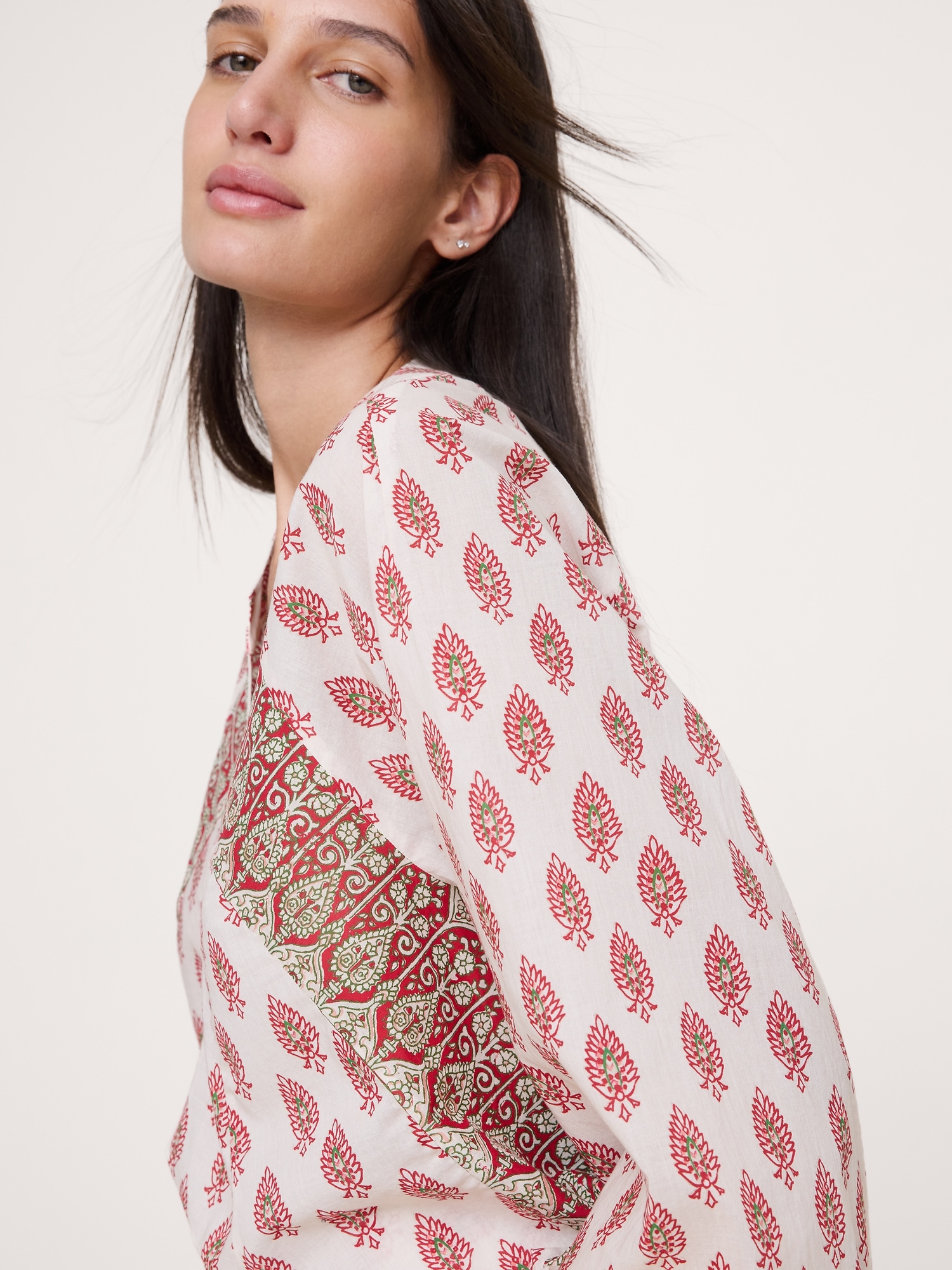 Image number 6 showing, Lightweight Cotton Split-Neck Top