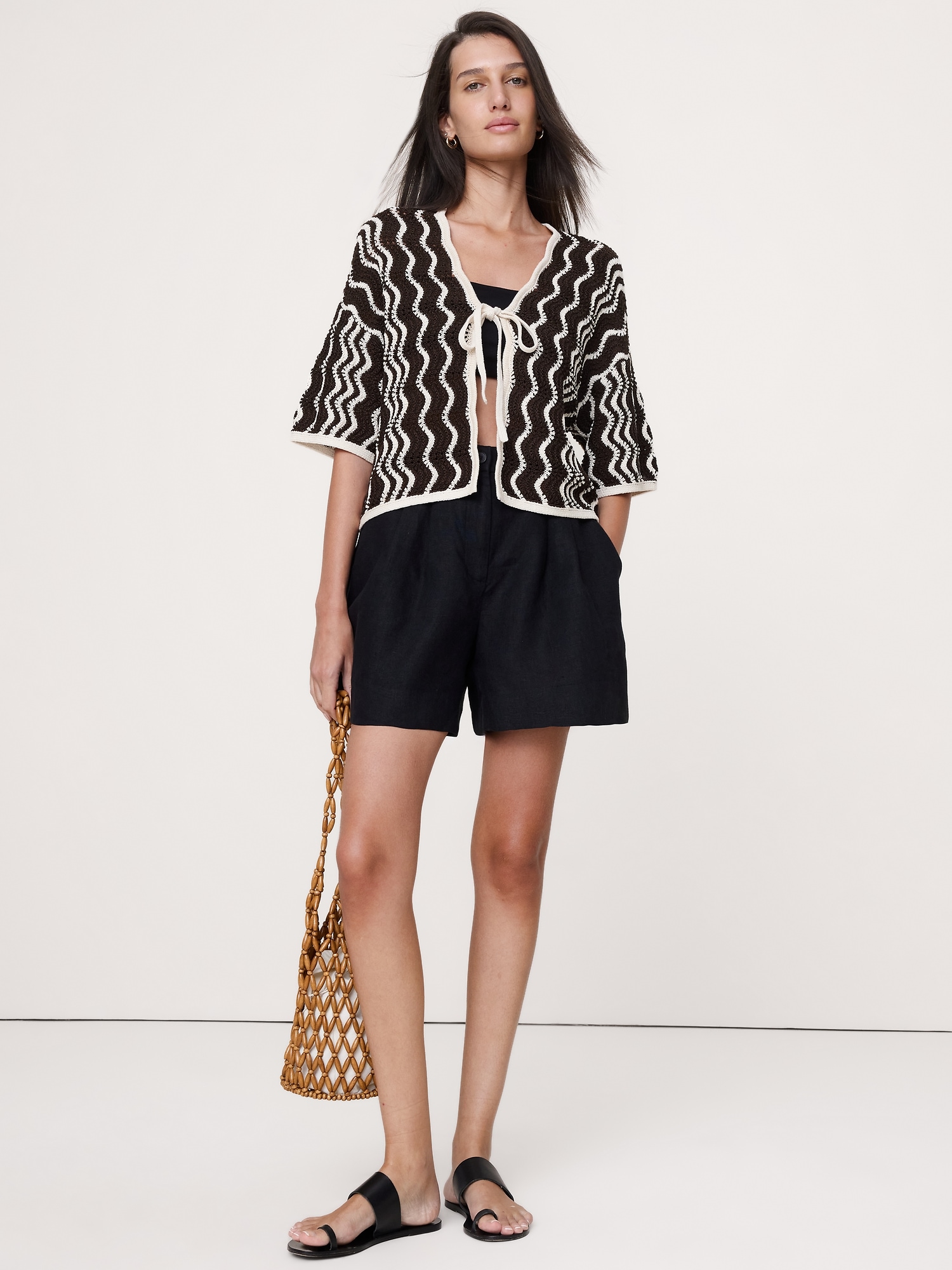 Image number 1 showing, Cotton Scallop Stripe Tie-Front Cardigan